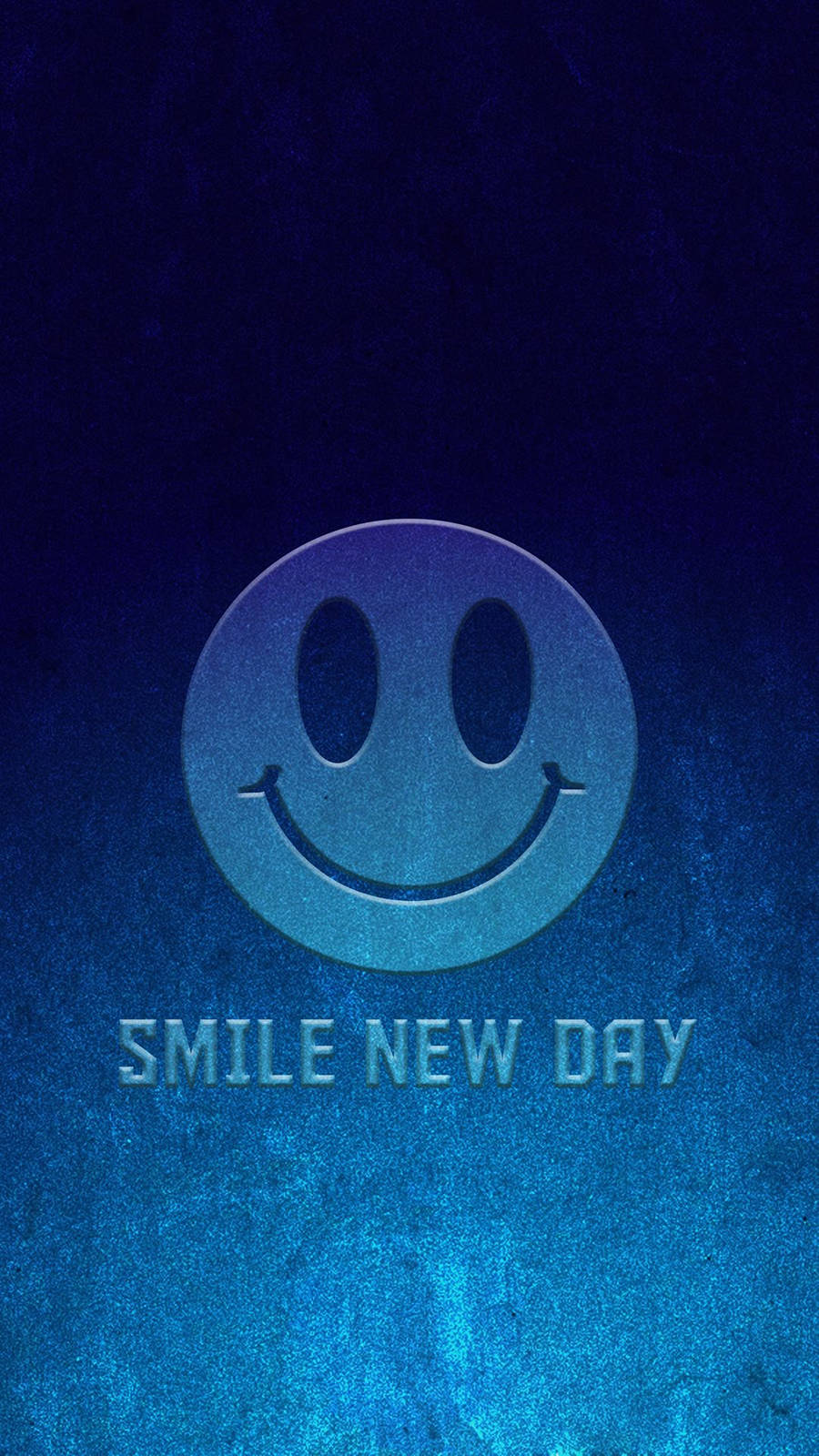 手機 桌布 壁紙 — 一個發光的笑臉圖示，帶有「SMILE NEW DAY」文字，置於紋理藍色漸層背景上。
