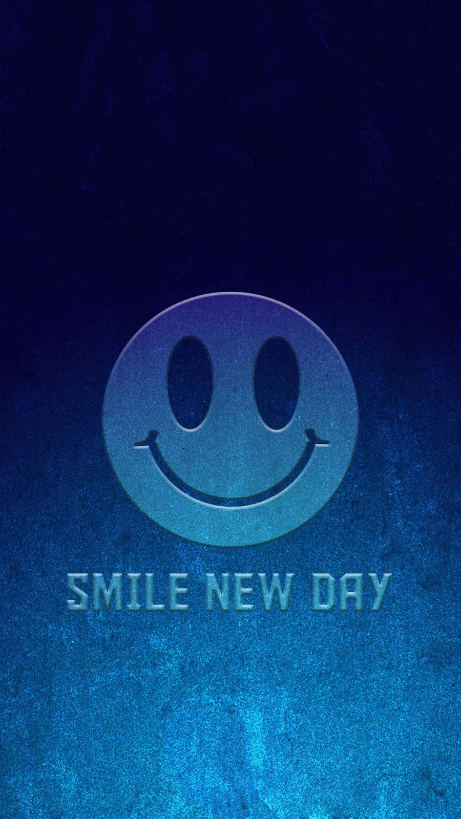 Smile 桌布 壁紙 — 一個發光的笑臉標誌，上面有「SMILE NEW DAY」文字，背景是帶紋理的藍色漸層。