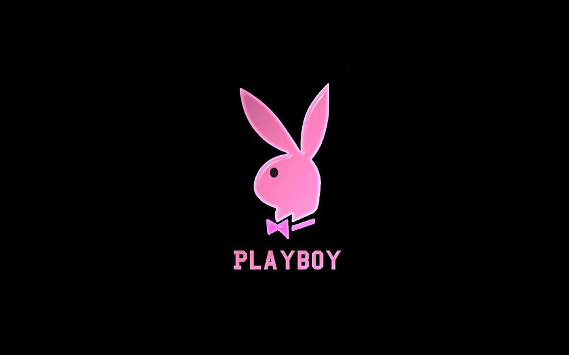 花花公子 桌布 壁紙 — 一個發光的粉紅色Playboy兔子標誌，帶有蝴蝶結，居中在純黑色背景上。