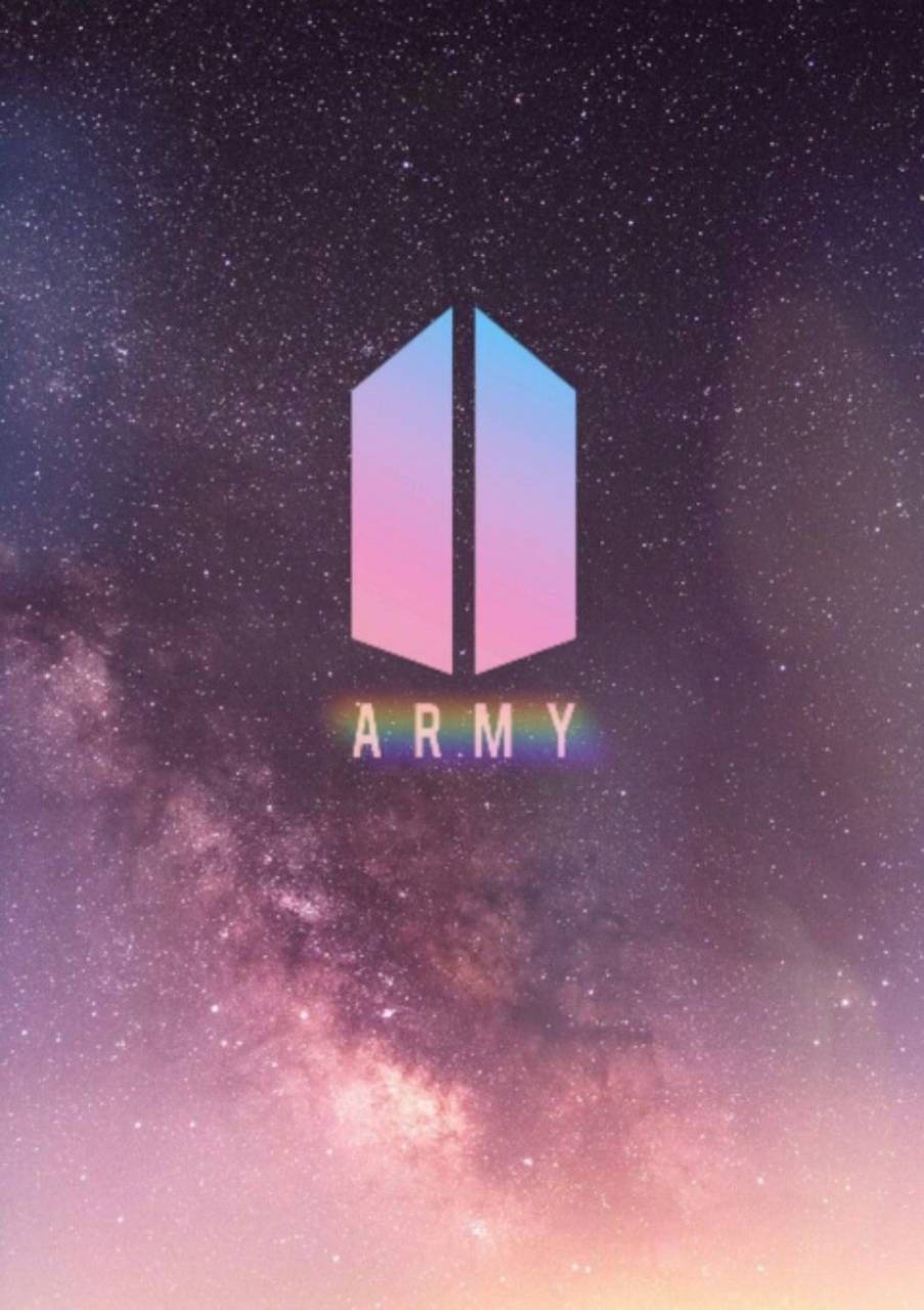 BTS ARMY 標誌在色彩繽紛的星空背景上 — BTS 防彈少年團 粉絲 女孩 GIF 壁紙
