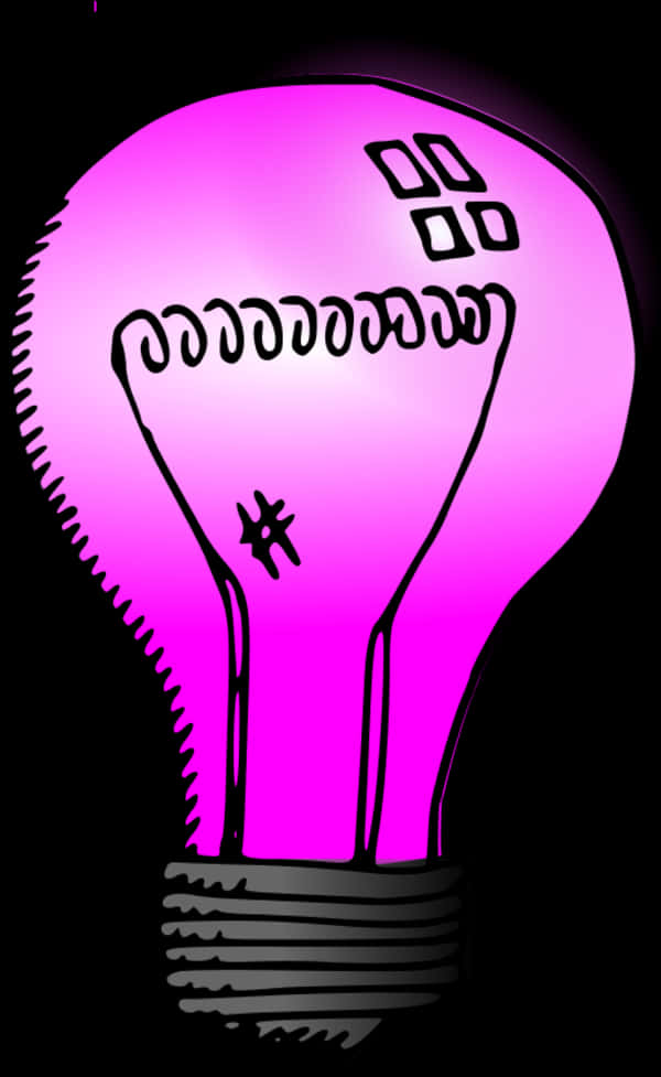 Bulb 桌布 壁紙 — 一個發光的粉紅色燈泡，內部有卡通風格的塗鴉和方形，背景為黑色。