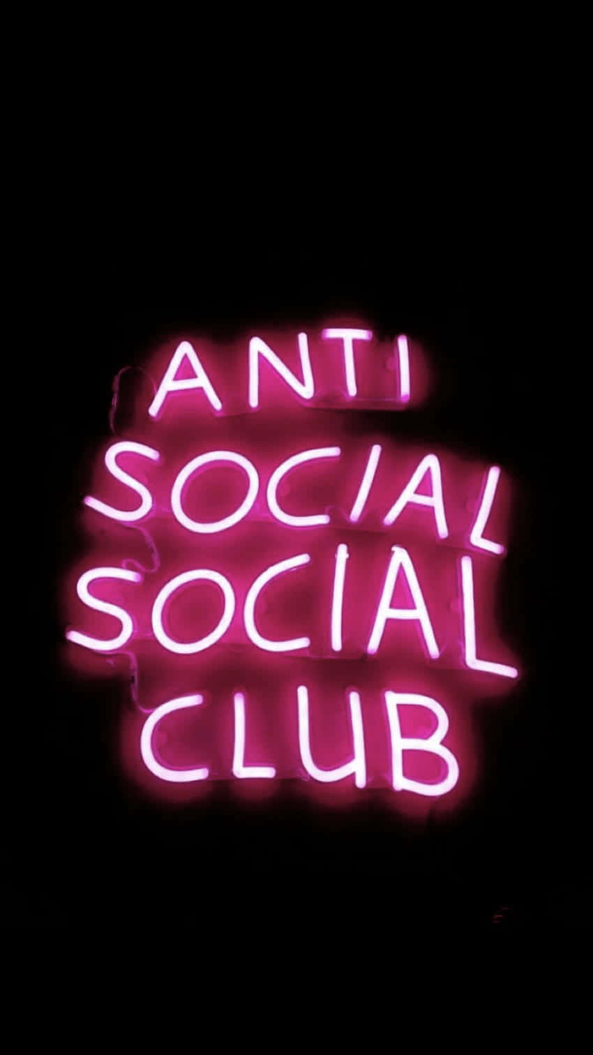 桌布 壁紙 — 一個發光的粉紅色霓虹燈牌，上面寫著「ANTI SOCIAL SOCIAL CLUB」，背景為漆黑一片。