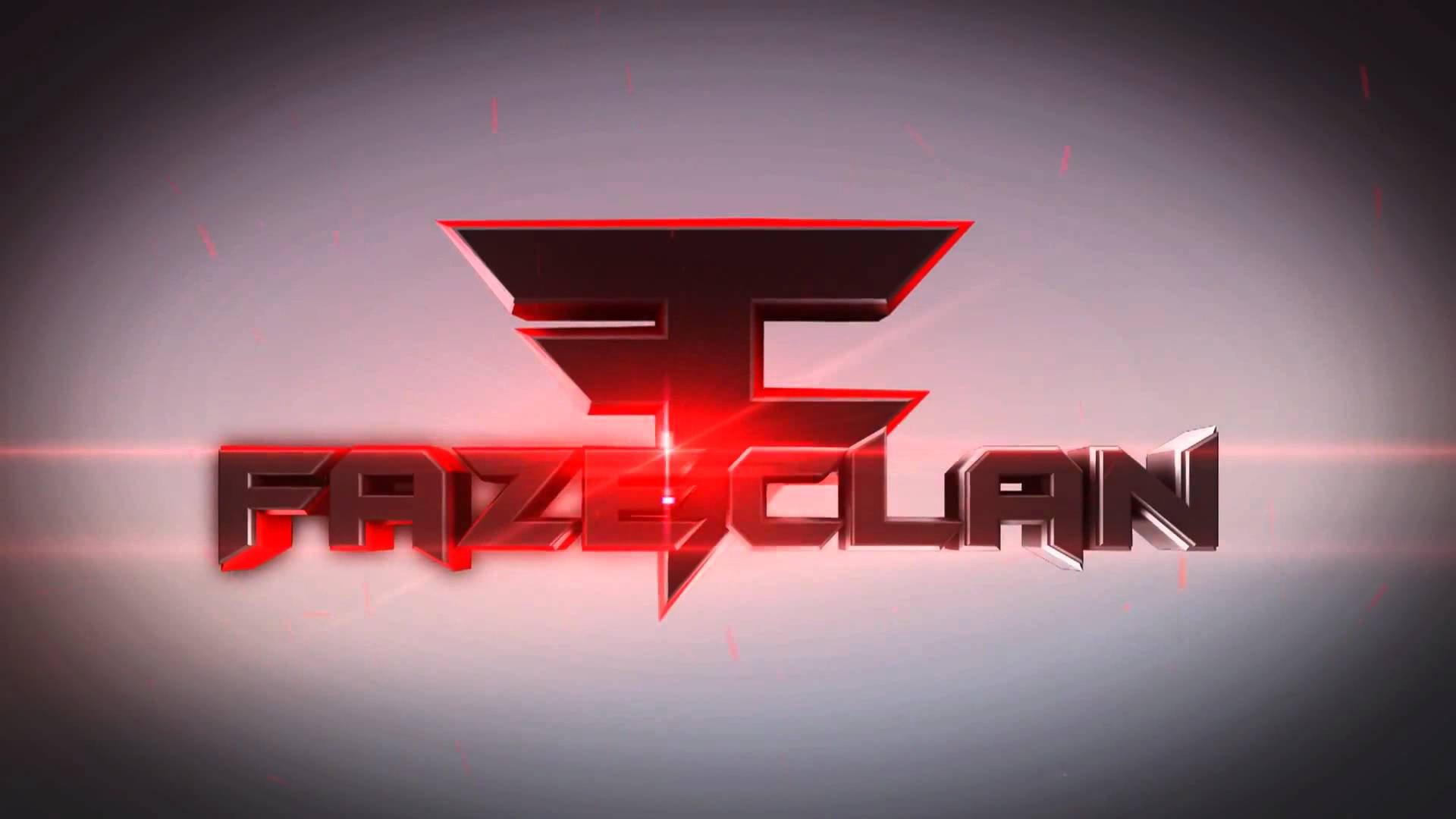 運動 桌布 壁紙 — 一個發光的紅色3D標誌，代表Faze Clan，具有銳利的邊緣和光暈，背景為漸變灰色。