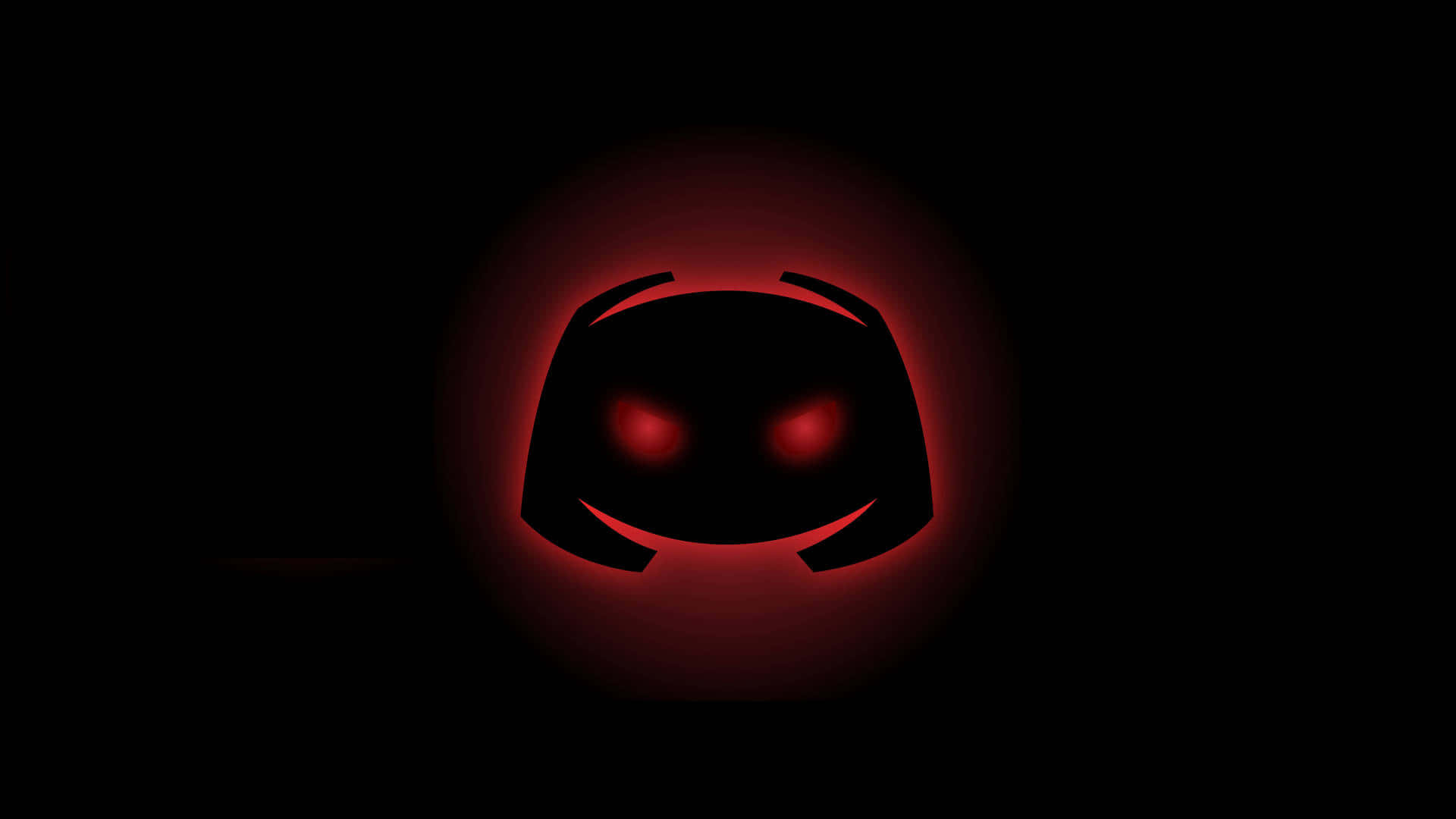 Discord 桌布 壁紙 — 一個發光的紅色Discord標誌，帶有發光的眼睛，在黑色背景上脈動。