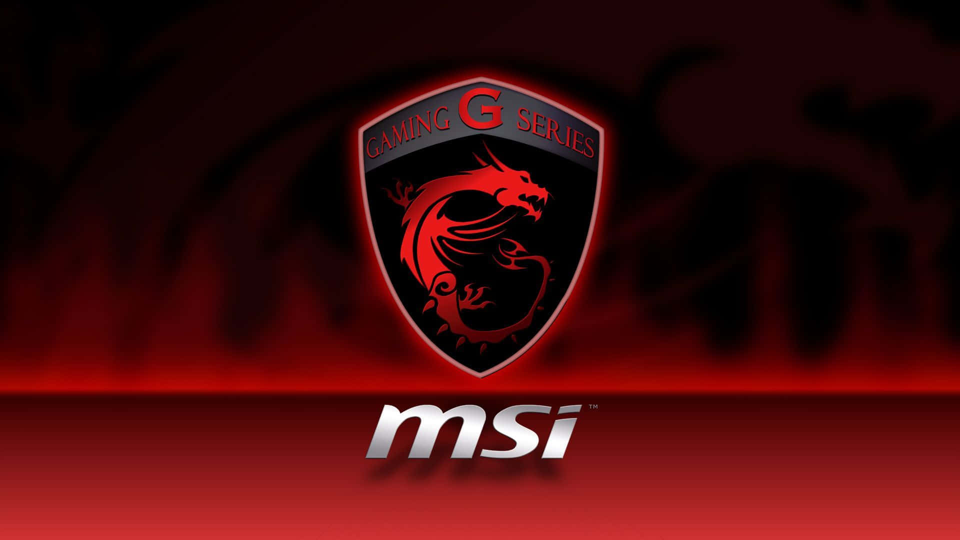微星 桌布 壁紙 — 一個發光的紅色MSI Gaming G Series龍標誌，居中於深紅色漸變背景上，帶有微妙的煙霧效果。