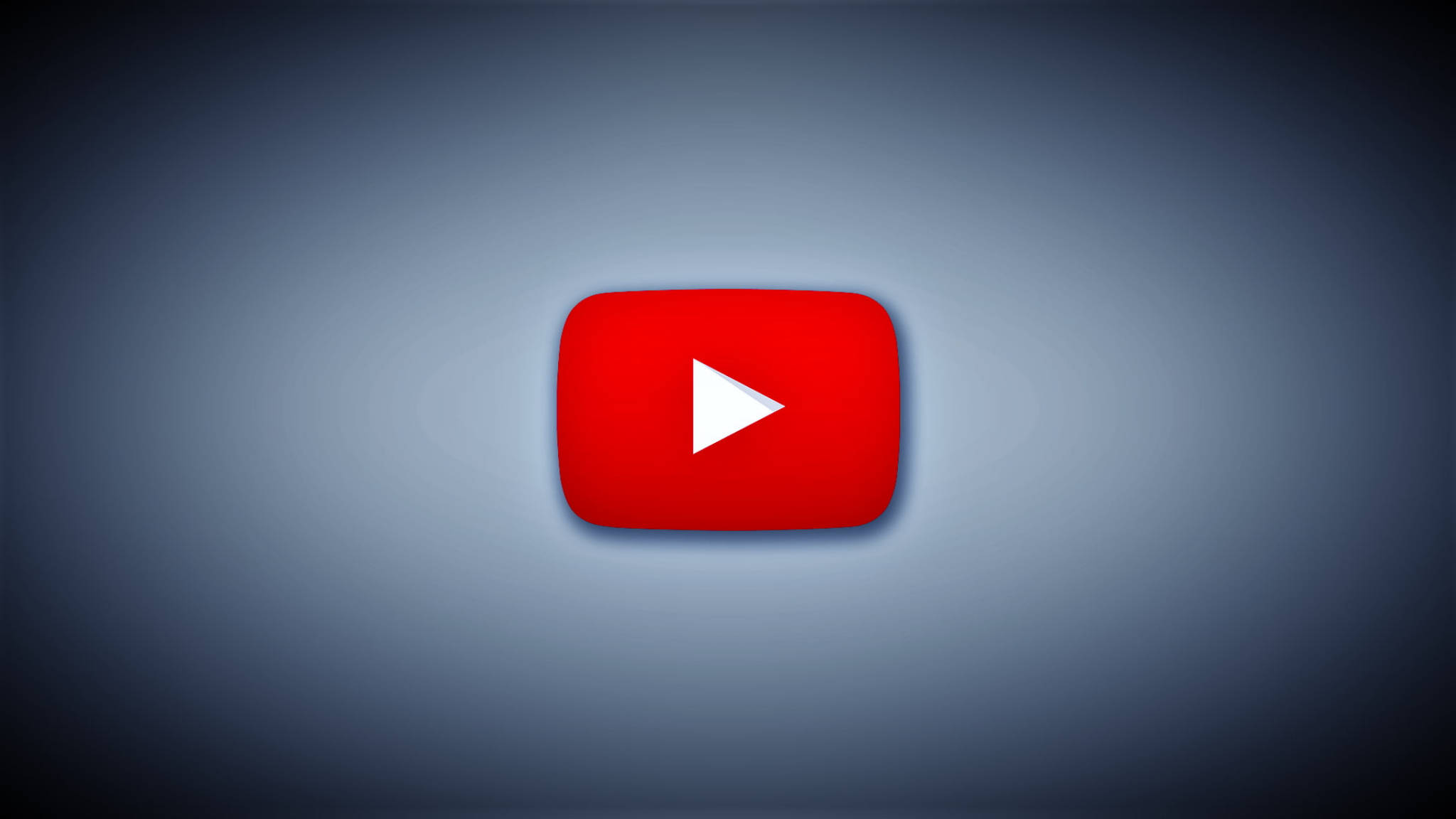 Internet 桌布 壁紙 — 一個發光的紅色YouTube播放按鈕圖示，居中於漸變藍色背景上。