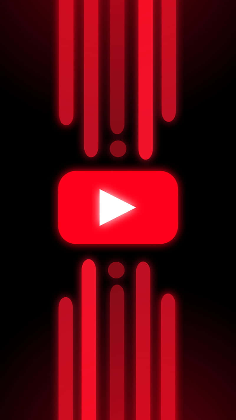 Social 桌布 壁紙 — 一個發光的紅色YouTube播放按鈕，居中於垂直的霓虹紅色條之間，背景為深色。