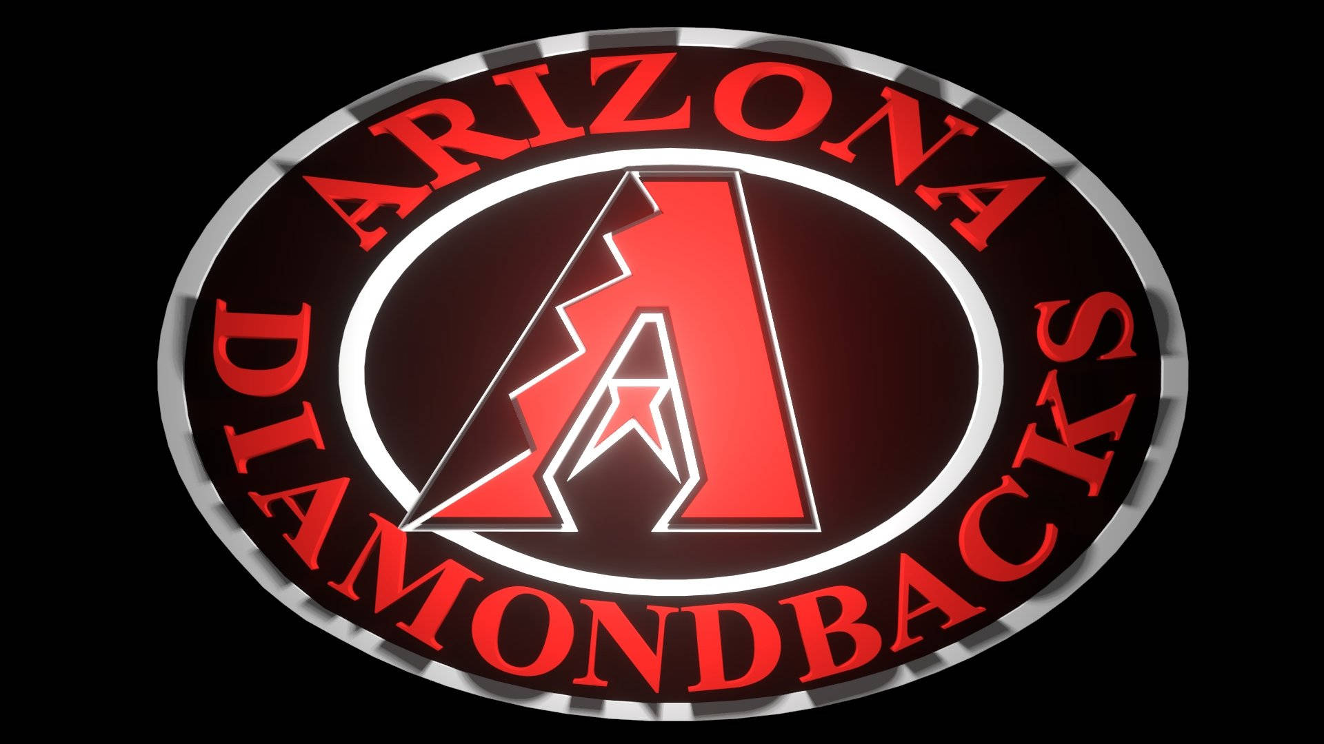 Arizona 桌布 壁紙 — 一個發光的紅色亞利桑那響尾蛇隊標誌，帶有銀色邊框，置於黑色背景上。
