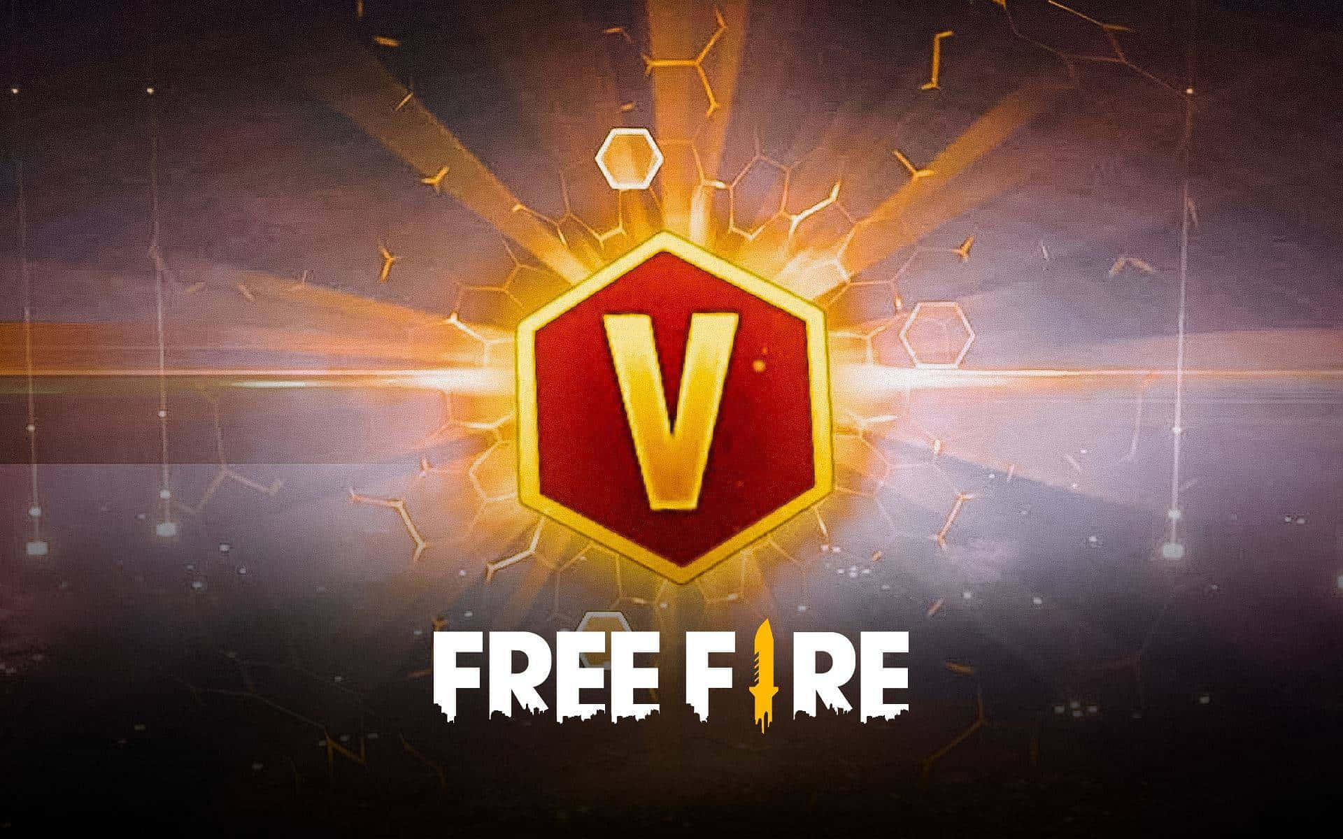 Free Fire 遊戲標誌，帶有發光的紅色 V 和金色光效。 — Fire Emblem Warriors 壁紙