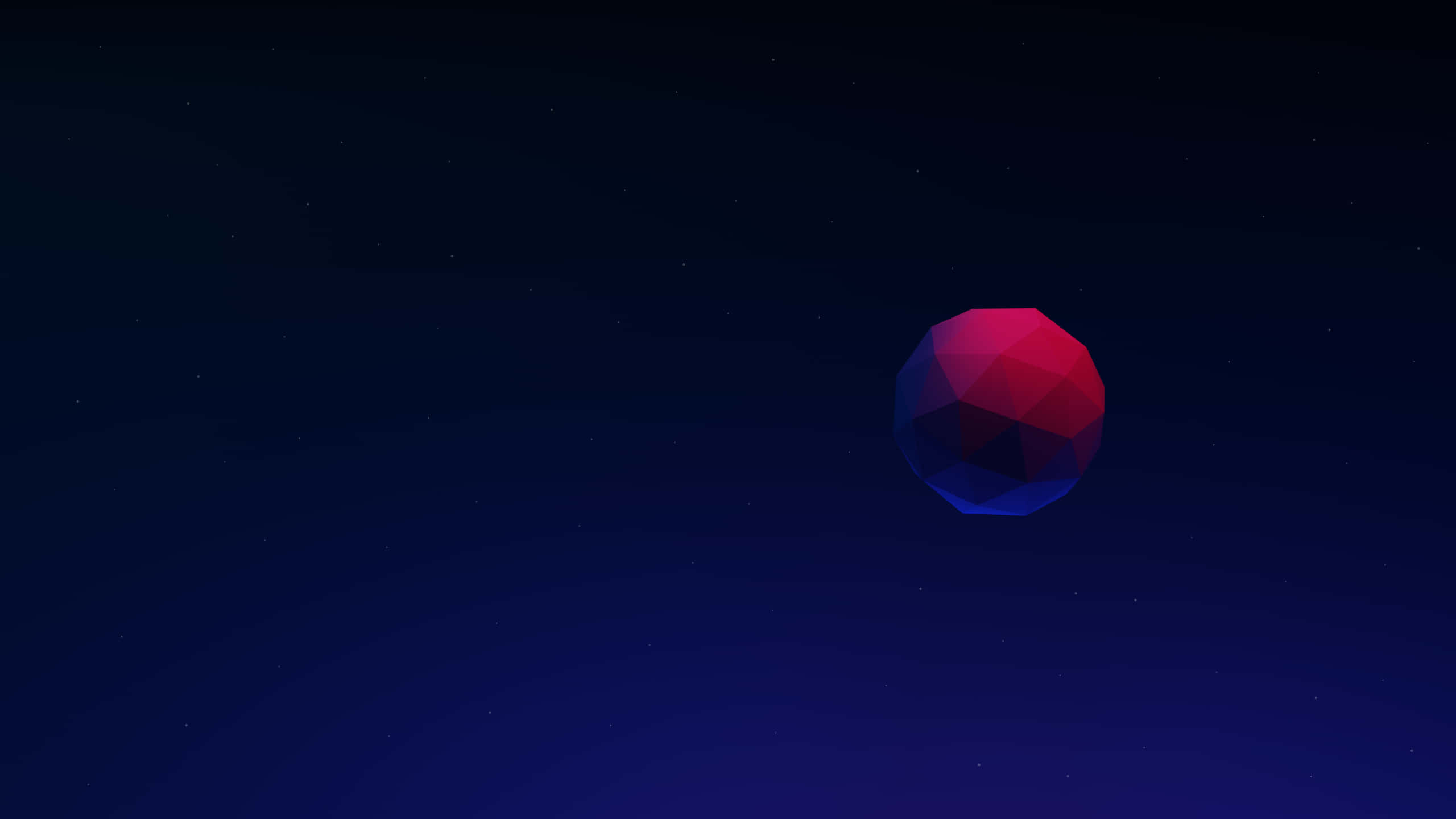 Minimalist Space 桌布 壁紙 — 一個發光的紅色和藍色幾何球體漂浮在佈滿星星的深藍色宇宙虛空中。