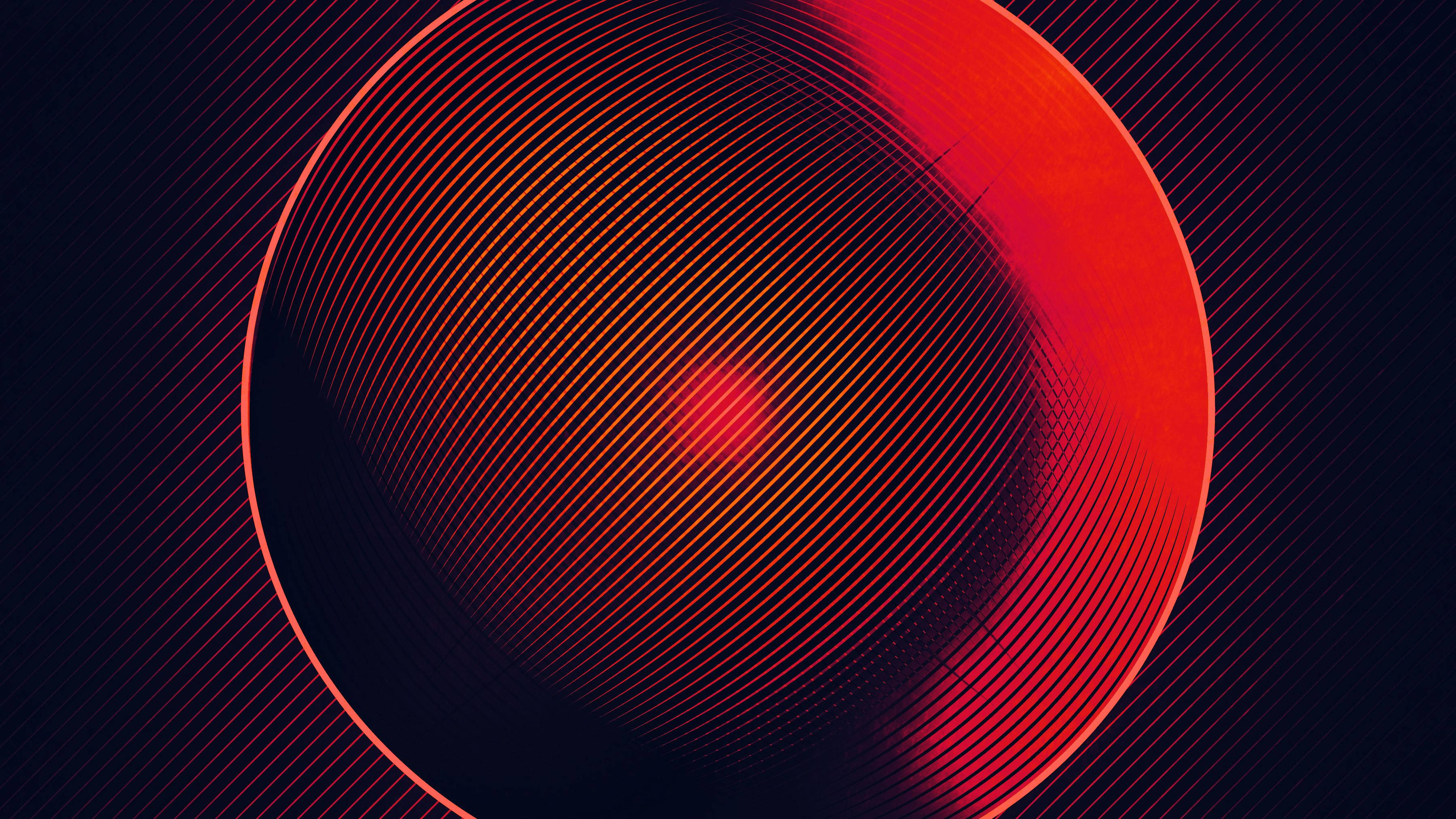 Red Circle 桌布 壁紙 — 一個發光的紅色圓形漩渦，帶有放射狀線條，在深色背景上脈動。