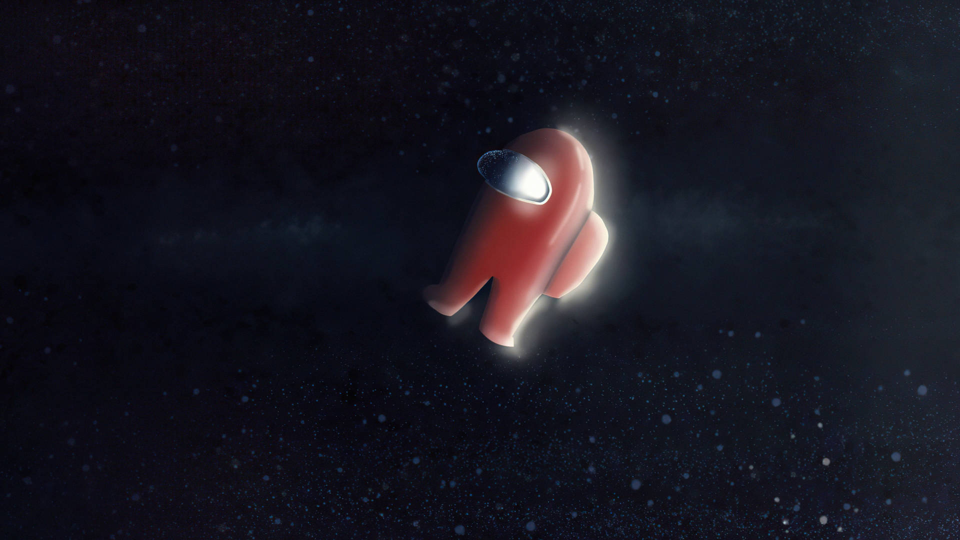 紅色太空人在星空漂浮，頭盔發光。 — Among US 壁紙