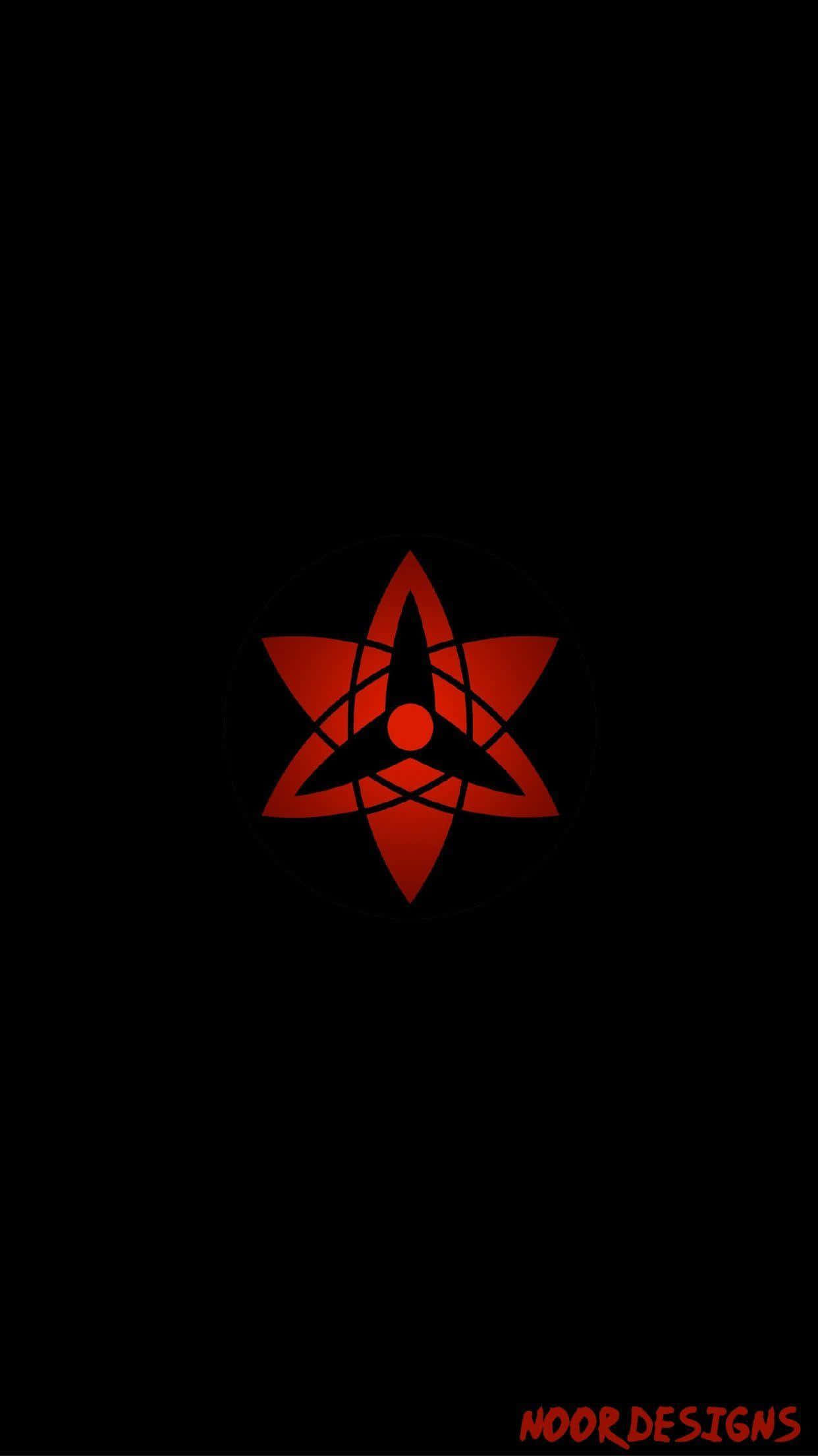 Naruto Eyes 桌布 壁紙 — 一個發光的紅色寫輪眼符號，居中於黑色背景上，帶有微妙的圓形線條。