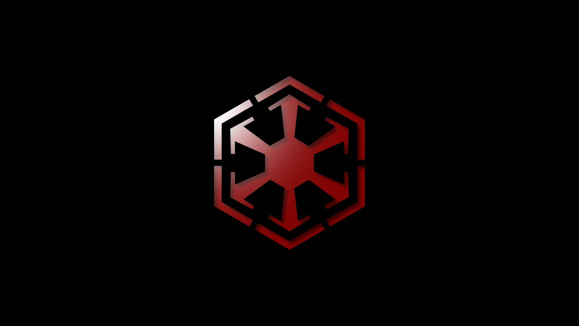 Sith 桌布 壁紙 — 一個發光的紅色帝國徽章，居中於黑色背景上，帶有金屬光澤。