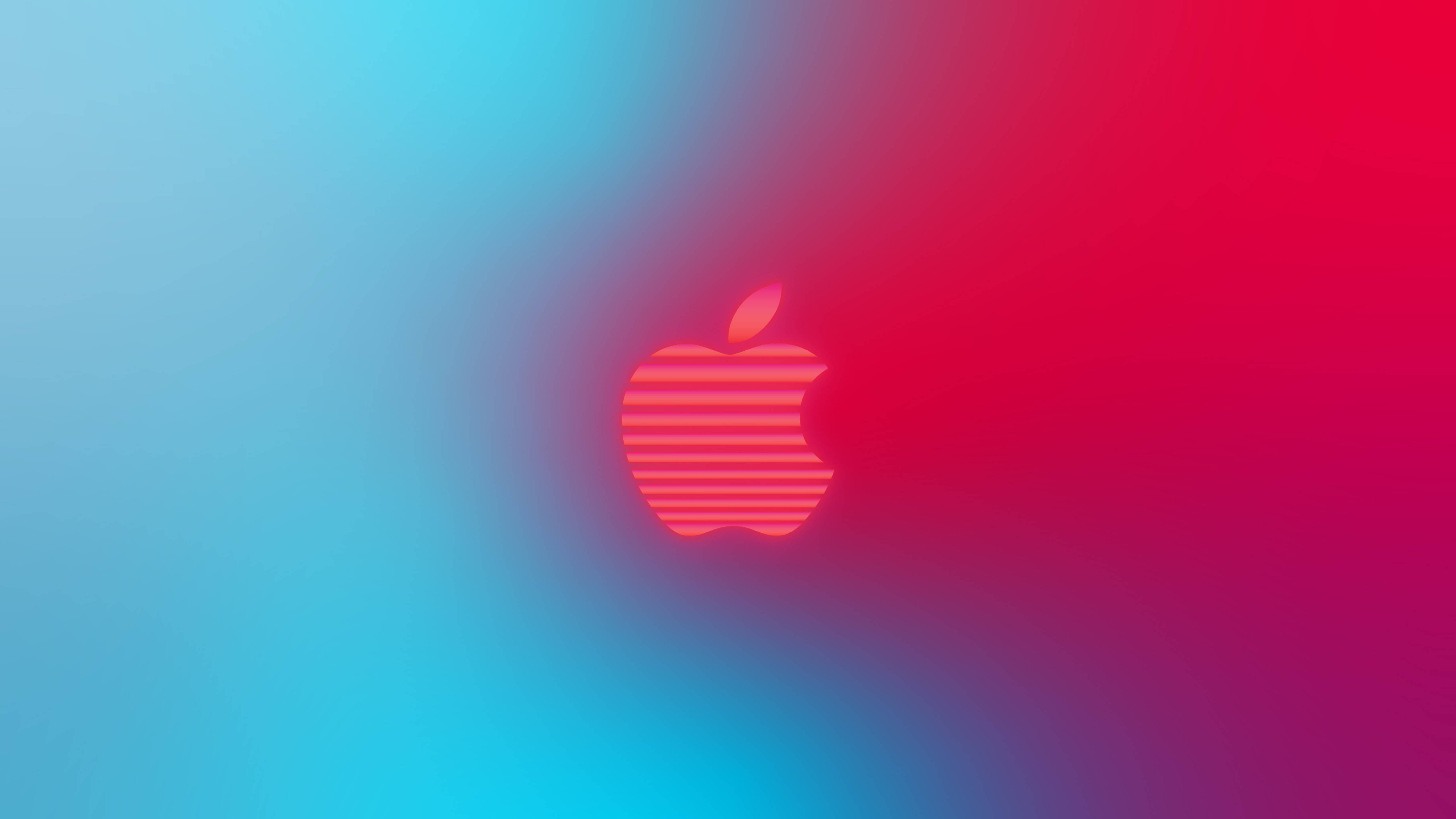 蘋果 桌布 壁紙 — 一個發光的紅色條紋Apple標誌居中於藍色到紅色的漸變背景上。