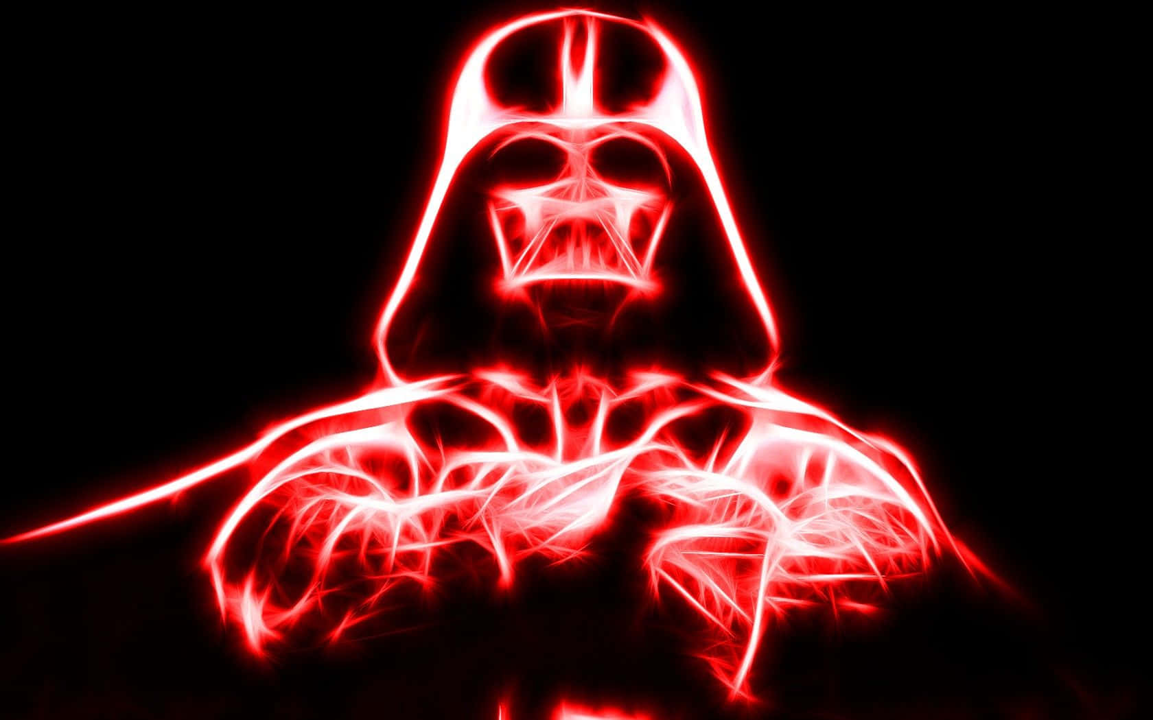 Star Wars Characters 桌布 壁紙 — 一個發光的紅色碎形圖案在黑色背景上形成黑武士的剪影。