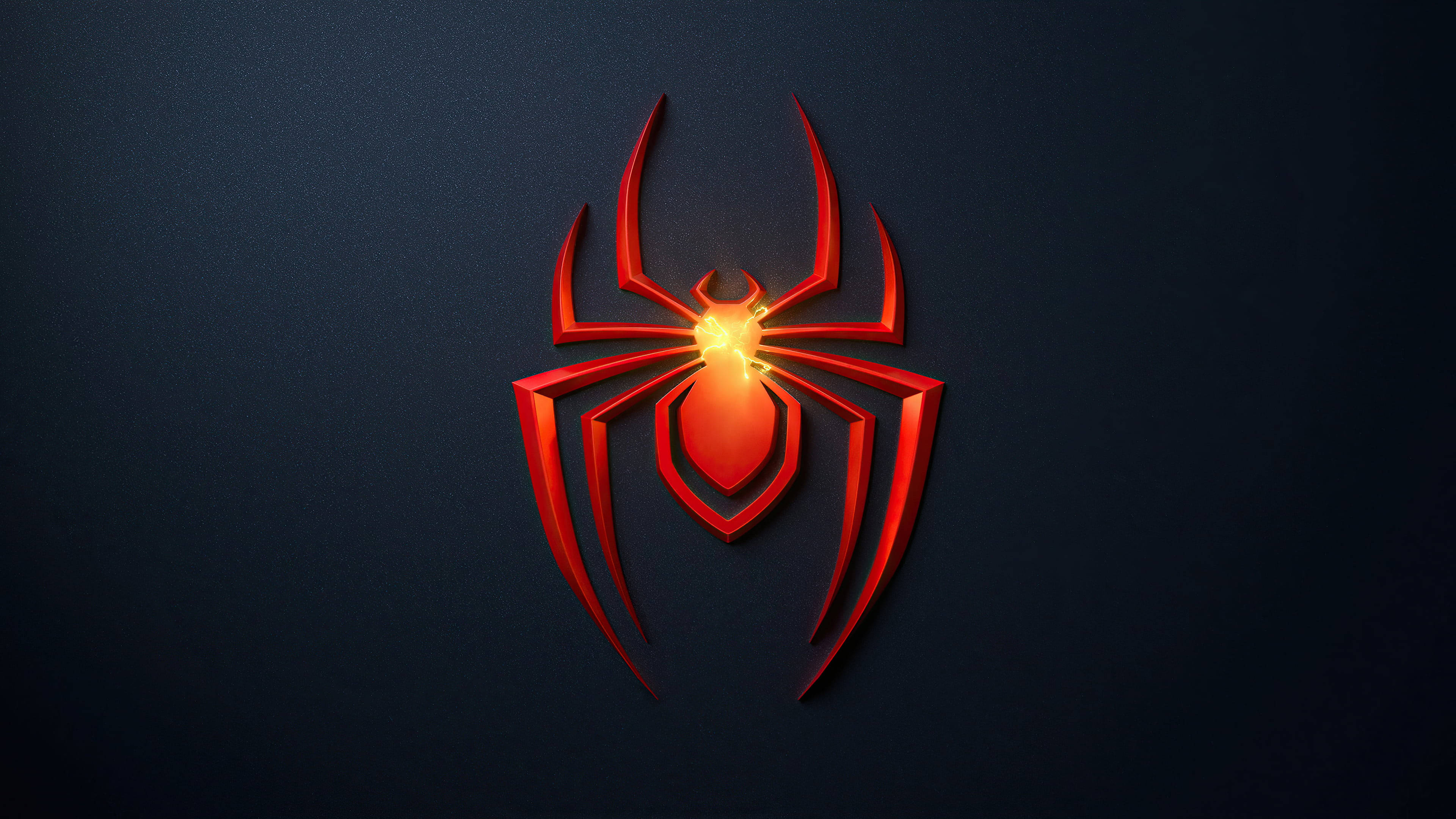 Gaming Logos 桌布 壁紙 — 一個發光的紅色蜘蛛標誌，帶有鋒利的金屬邊緣，居中在深色紋理背景上。