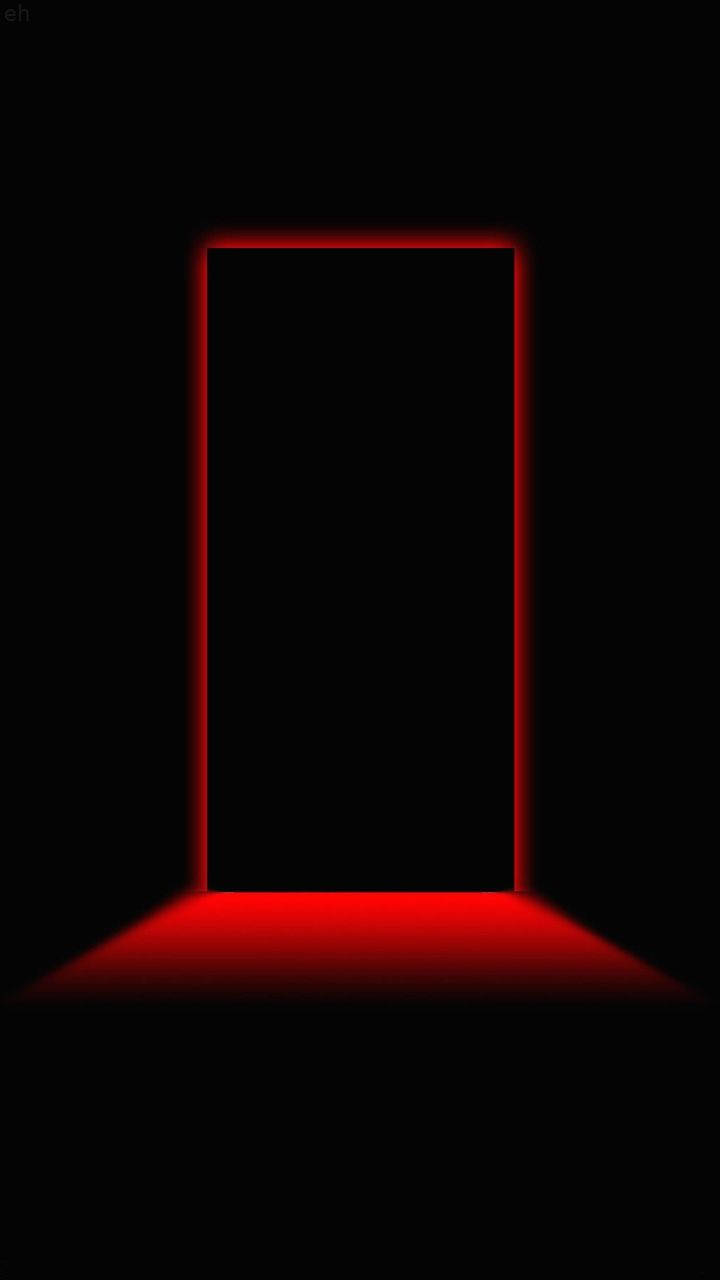 3D iPhone 壁紙 桌布 壁紙 — 一個發光的紅色長方形門口在黑色虛空中將光線投射到黑暗的地板上。