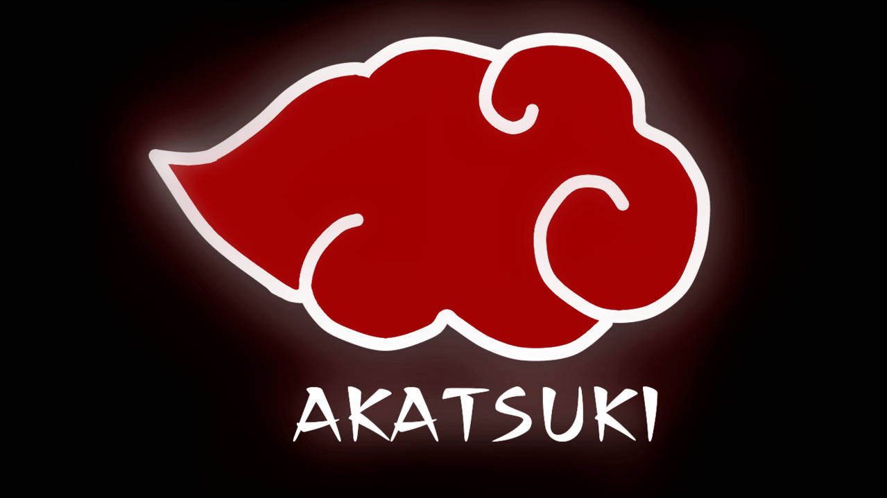  壁紙 — 一個發光的紅色雲符號，帶有白色輪廓和 'AKATSUKI' 文字，背景為黑色。