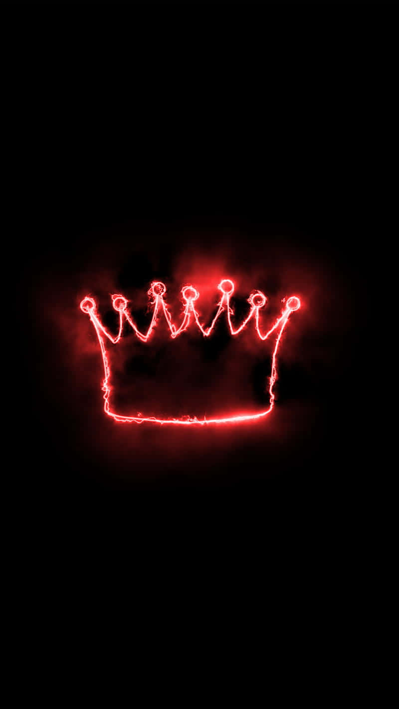 Black Red Neon 桌布 壁紙 — 一個發光的紅色電冠在漆黑背景中閃爍，帶有煙霧彌漫。