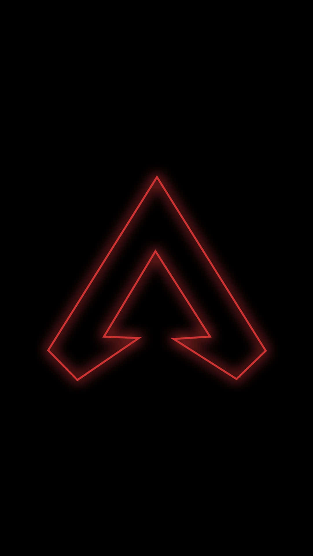 Apex 桌布 壁紙 — 一個發光的紅色霓虹三角形標誌在純黑色背景上脈動，營造出大膽簡約的數位美學。