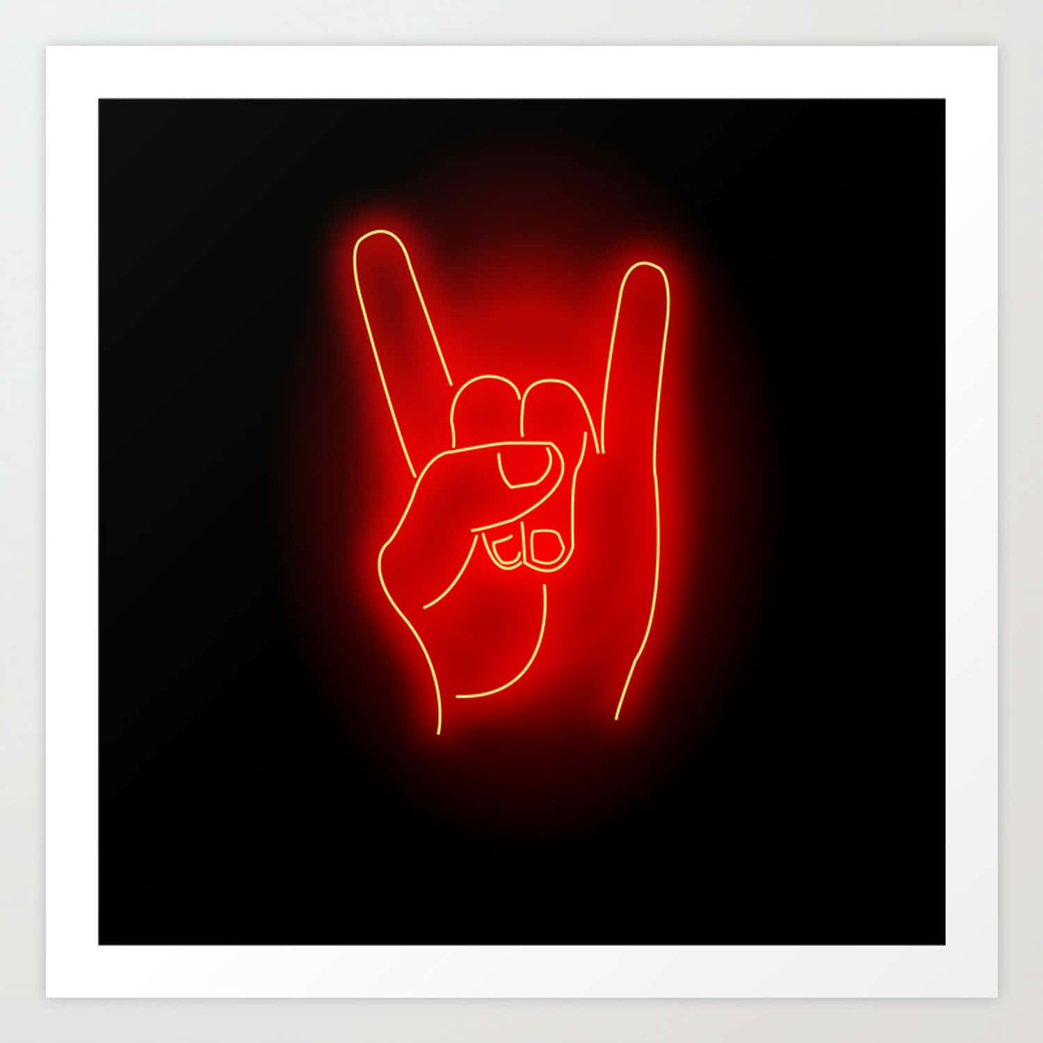 Devil Horns 桌布 壁紙 — 一個發光的紅色霓虹燈牌，顯示一隻手在黑色背景上做出搖滾舞台手勢。