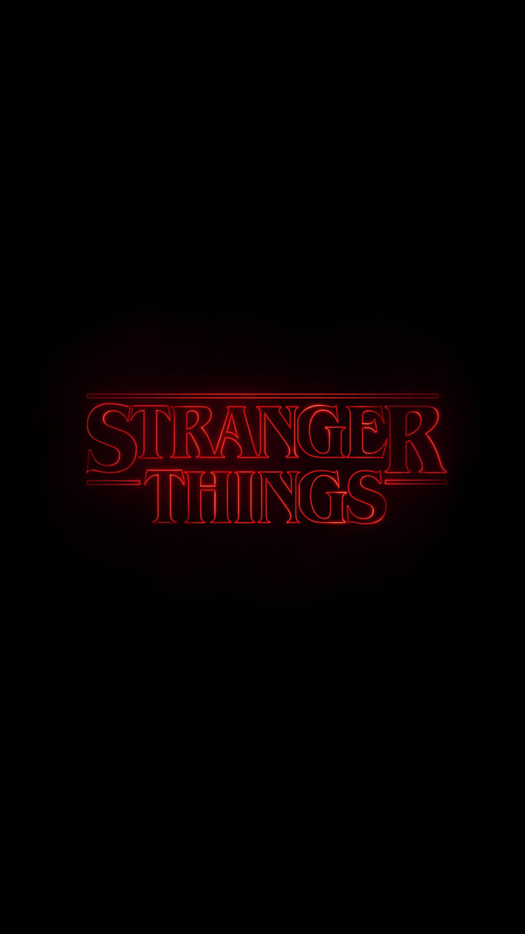 怪奇物語 桌布 壁紙 — 一個發光的紅色霓虹燈牌在漆黑背景上顯示 stranger things。