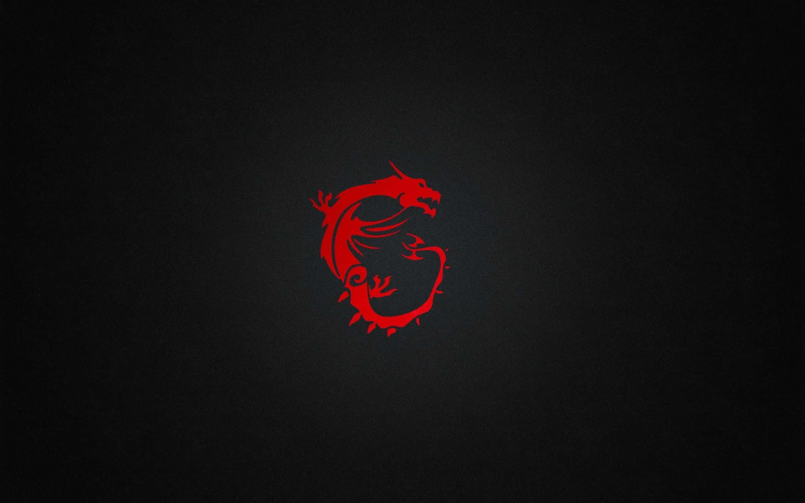 msi 2560x1080 桌布 壁紙 — 一個發光的紅色龍標誌，居中放置在帶有微妙光線漸變的深色紋理背景上。
