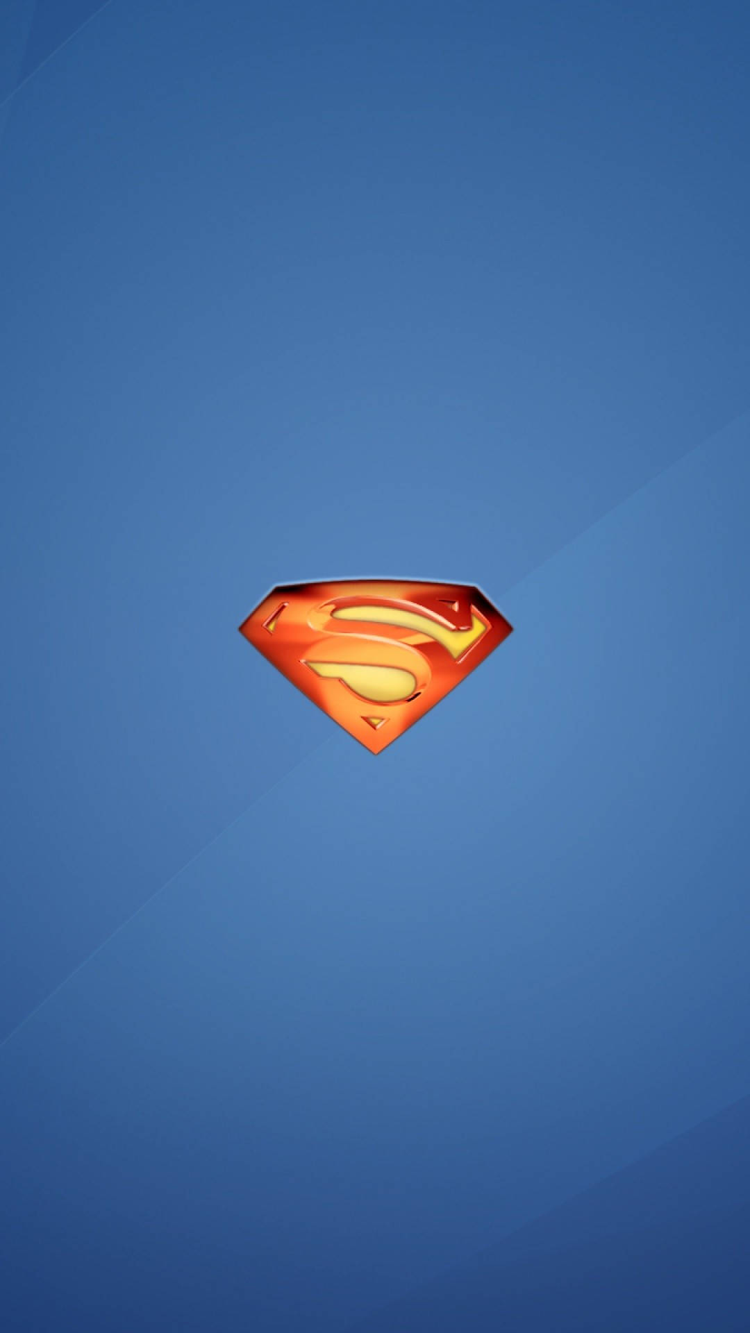 superman symbol iPhone 桌布 壁紙 — 一個發光的紅黃色超人標誌，居中於漸變藍色背景上，帶有微妙的對角光線條紋。