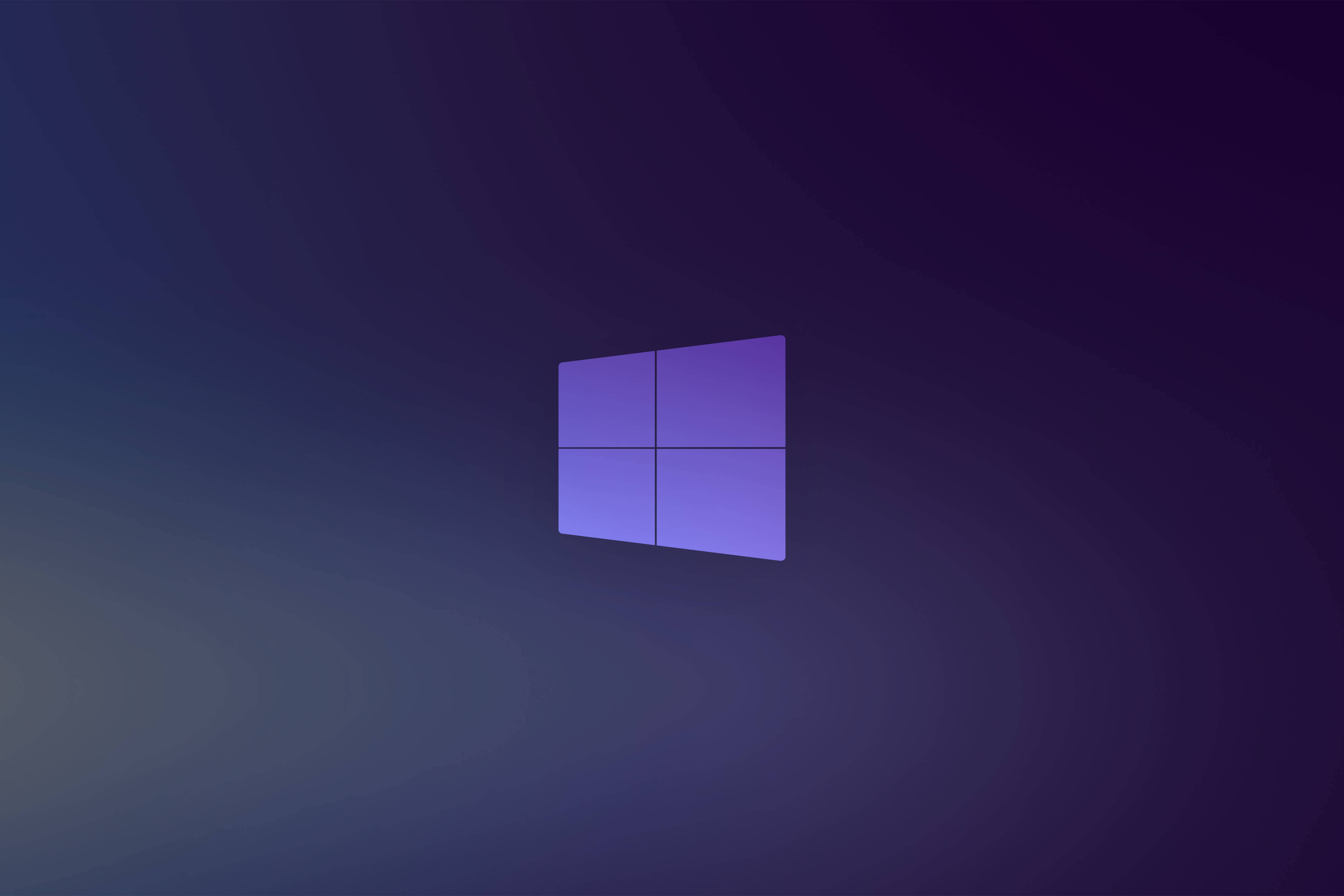 Windows 10 高畫質 桌布 壁紙 — 一個發光的紫色Windows標誌，居中於帶有柔和漩渦圖案的深藍色漸變背景上。