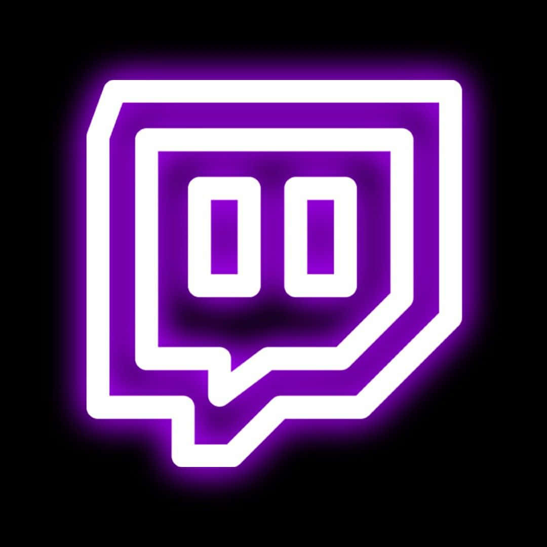 桌布 壁紙 — 一個發光的紫色和白色霓虹燈Twitch標誌在黑色背景上脈動，帶有柔和的光暈效果。
