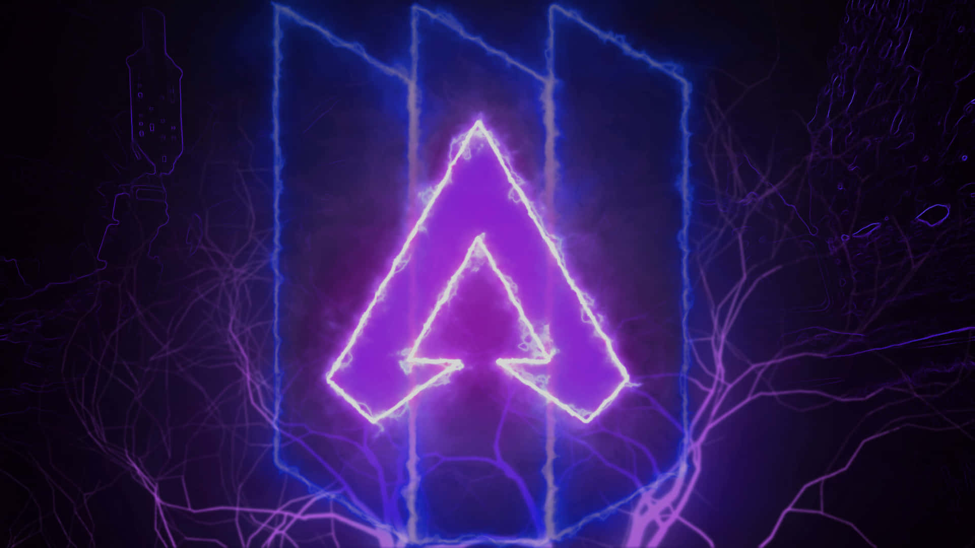 在黑暗背景上帶有電效果的霓虹發光三角形標誌 — Apex 英雄 GIF 壁紙