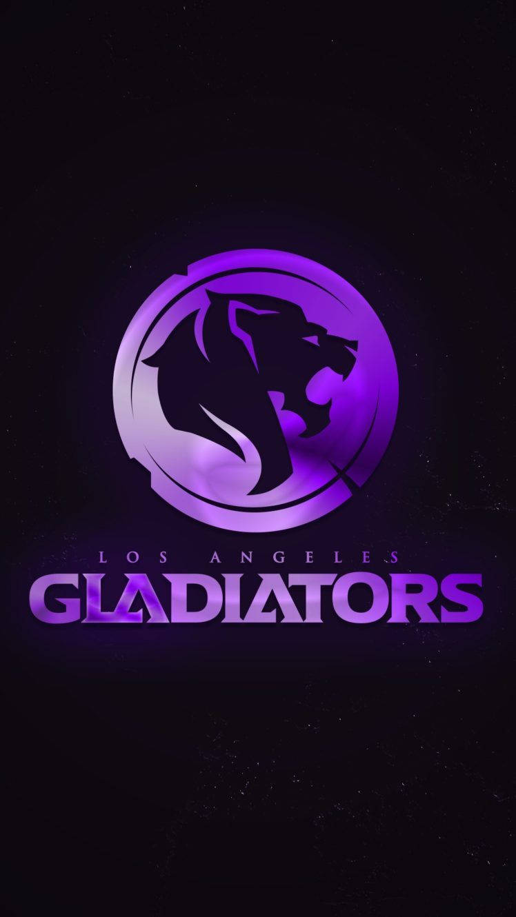 遊戲 桌布 壁紙 — 一個發光的紫色獅子頭標誌，帶有 'Los Angeles GLADIATORS' 文字，背景為深色星空。