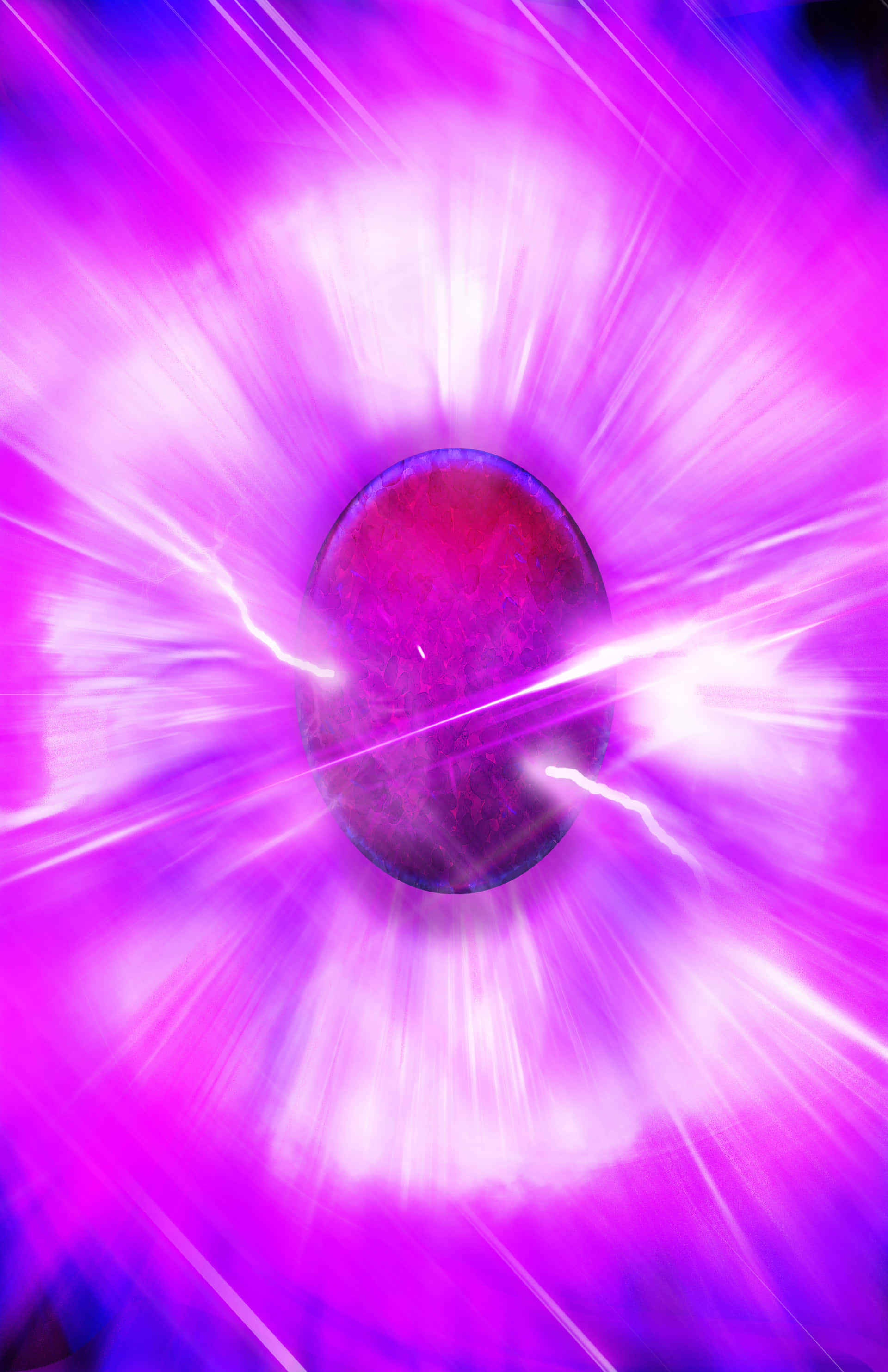 Power Stone 桌布 壁紙 — 一個發光的紫色球體在宇宙爆發中散發出強烈的光和電能。