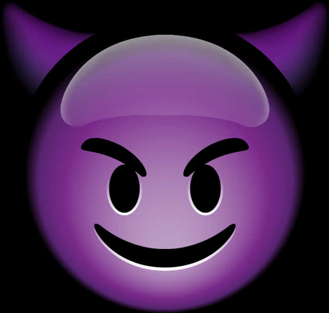 Devil Horn 桌布 壁紙 — 一個發光的紫色魔鬼表情符號，帶有尖銳的眉毛和角，背景為黑色。