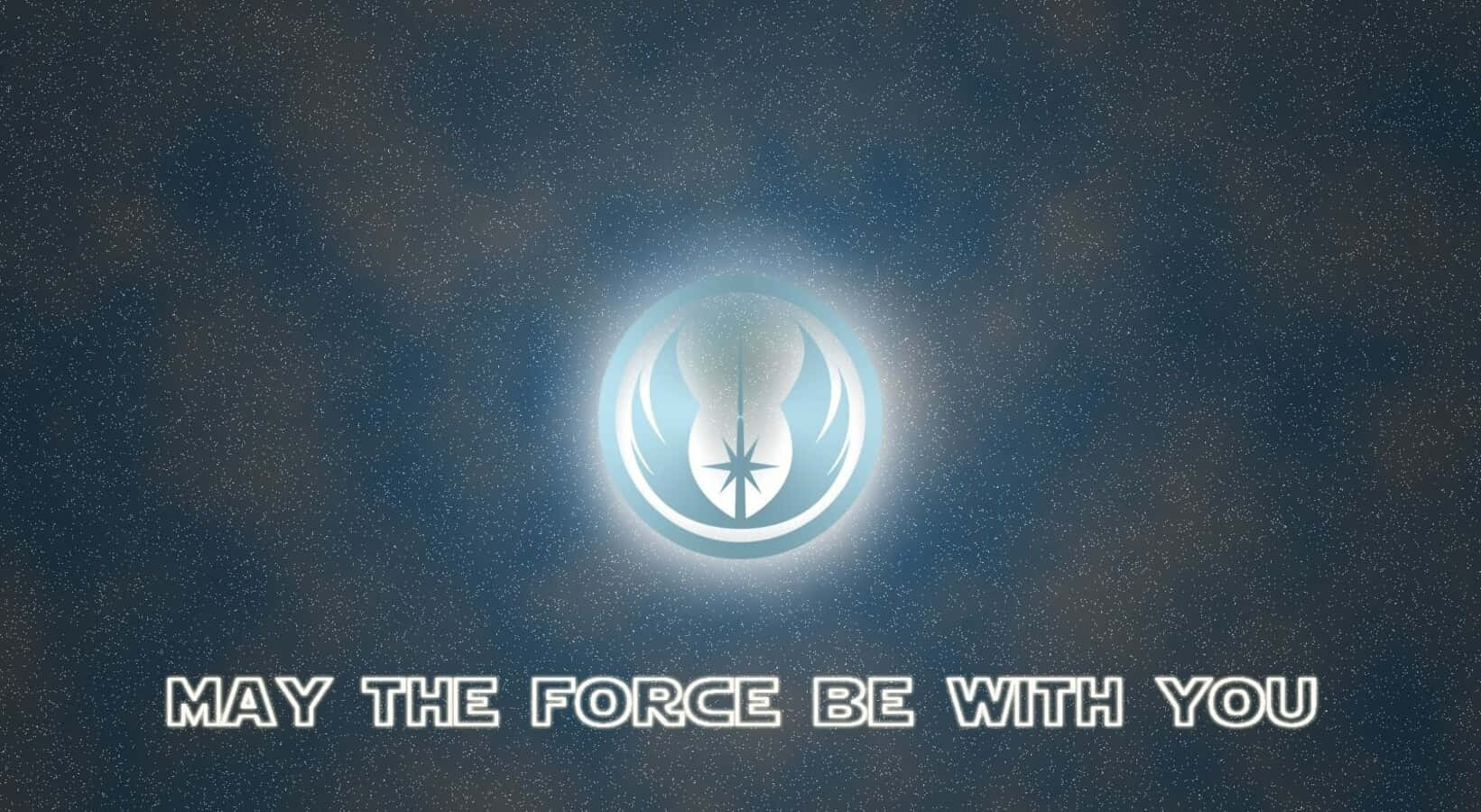May The Force Be With You 桌布 壁紙 — 一個發光的絕地武士團標誌在繁星宇宙背景下散發光芒，下方寫著「願原力與你同在」。