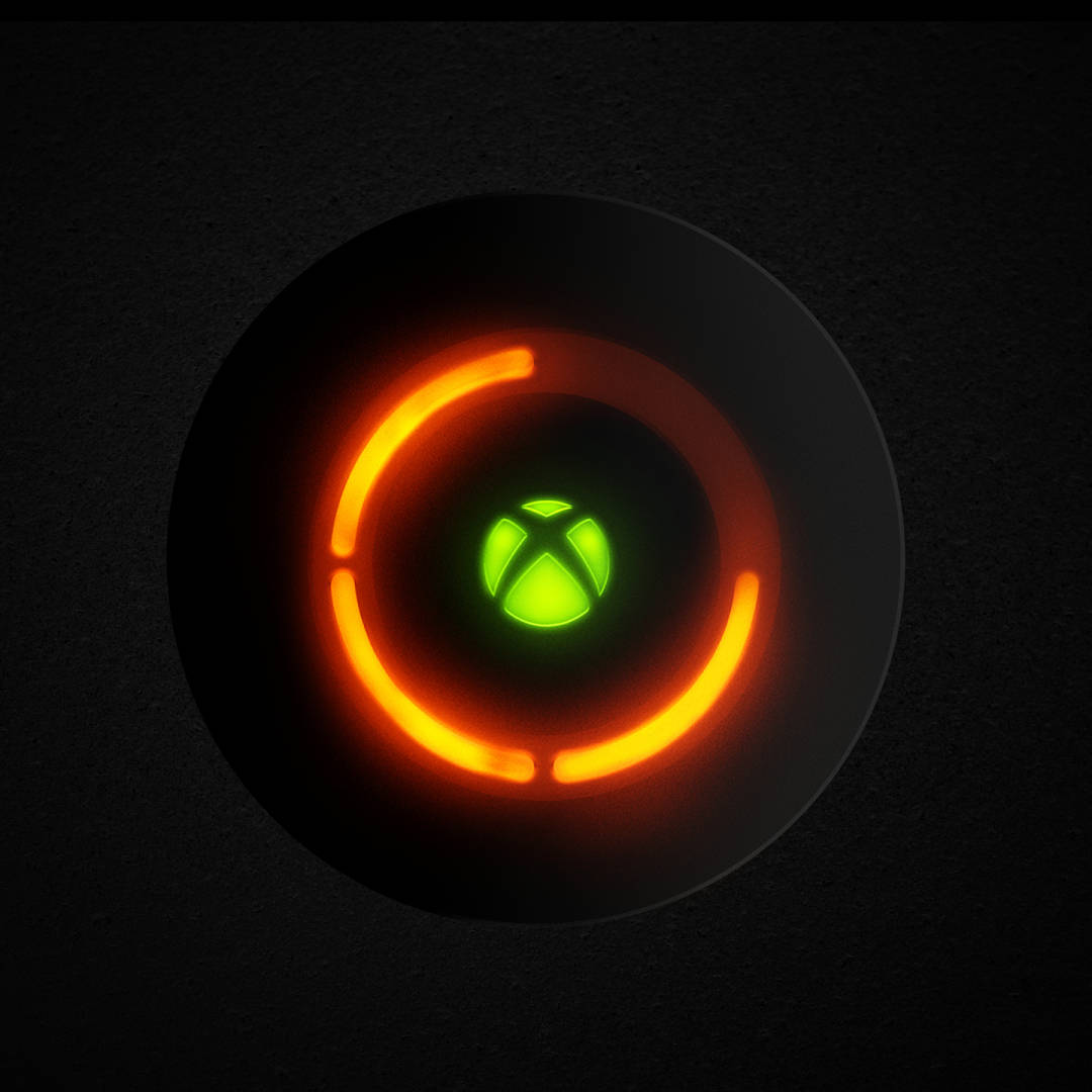 標誌 桌布 壁紙 — 一個發光的綠色 Xbox 標誌，位於橙色圓形光環內，置於黑色紋理表面上。