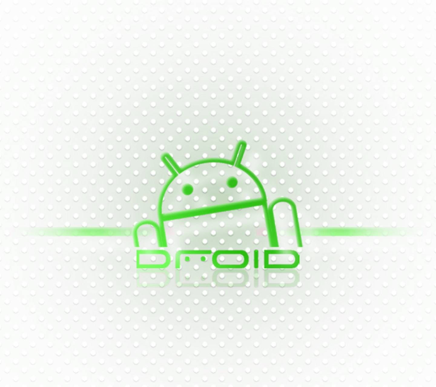 Android Developer 桌布 壁紙 — 一個發光的綠色Android機器人標誌，居中於白色穿孔背景上，帶有微妙的光線條紋。