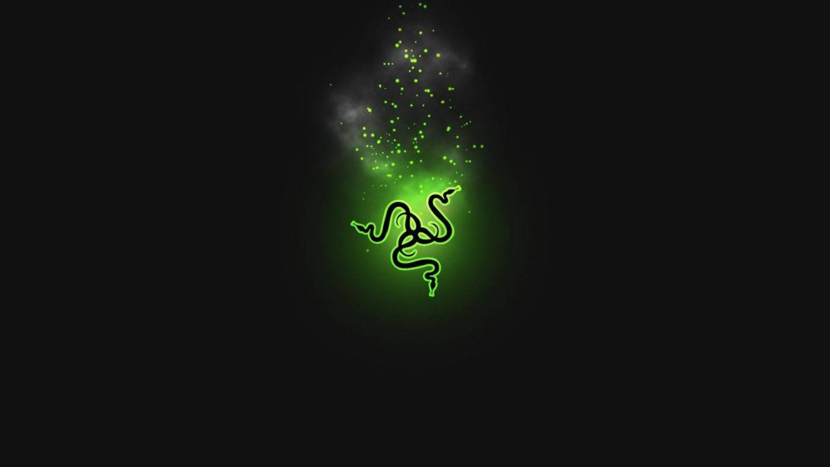 發光綠色Razer標誌，帶有閃爍粒子，黑色背景 — Valorant Logo 壁紙