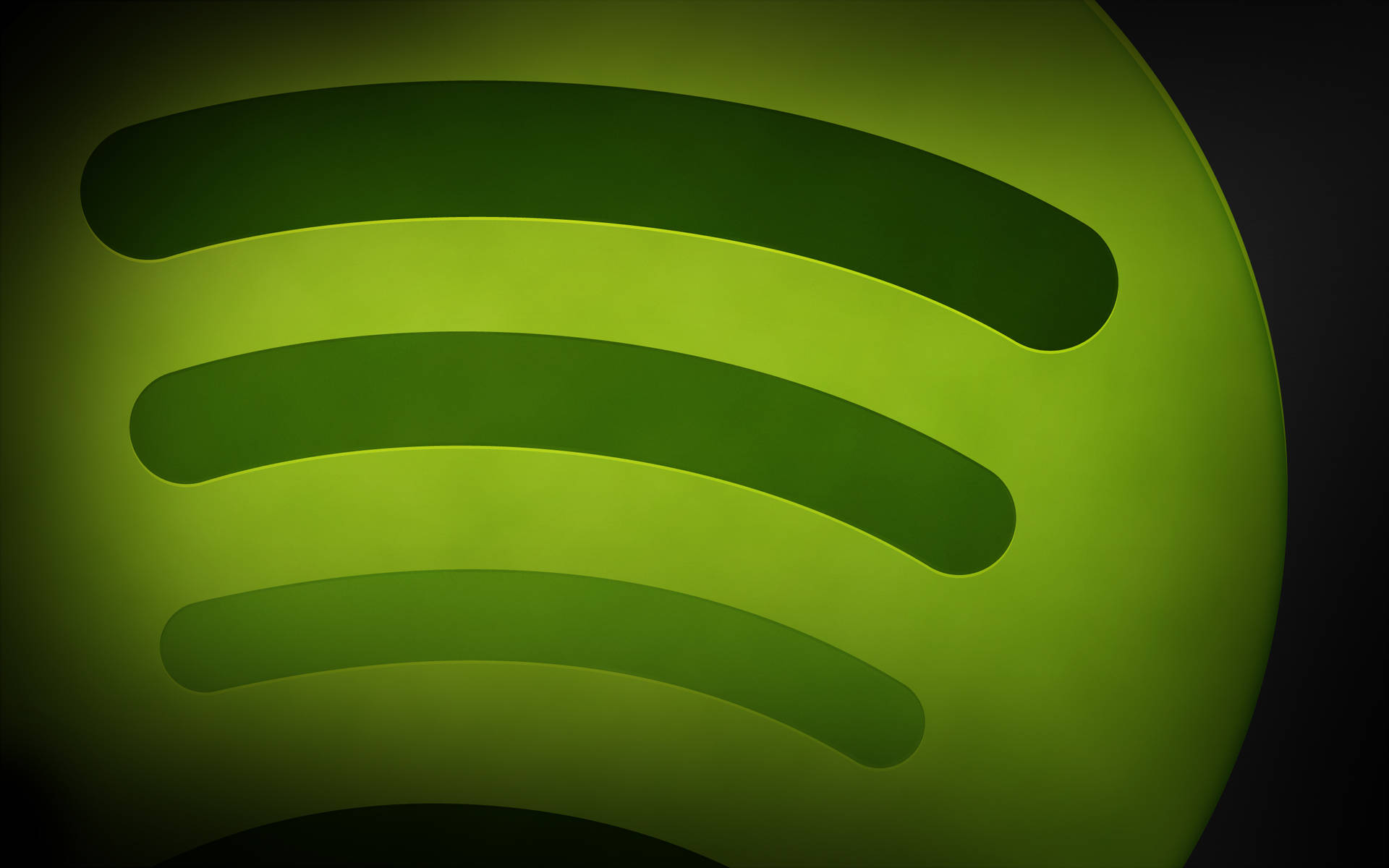 發光的綠色Spotify標誌，帶有漸變燈光，置於深色背景上。 — Valorant Logo 壁紙