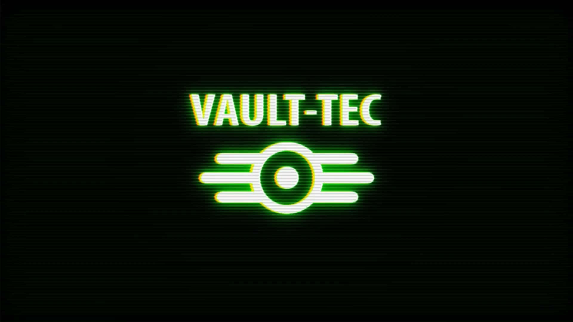 Vault-tec 桌布 壁紙 — 一個發光的綠色Vault-Tec標誌帶有掃描線，在黑色背景上脈動。
