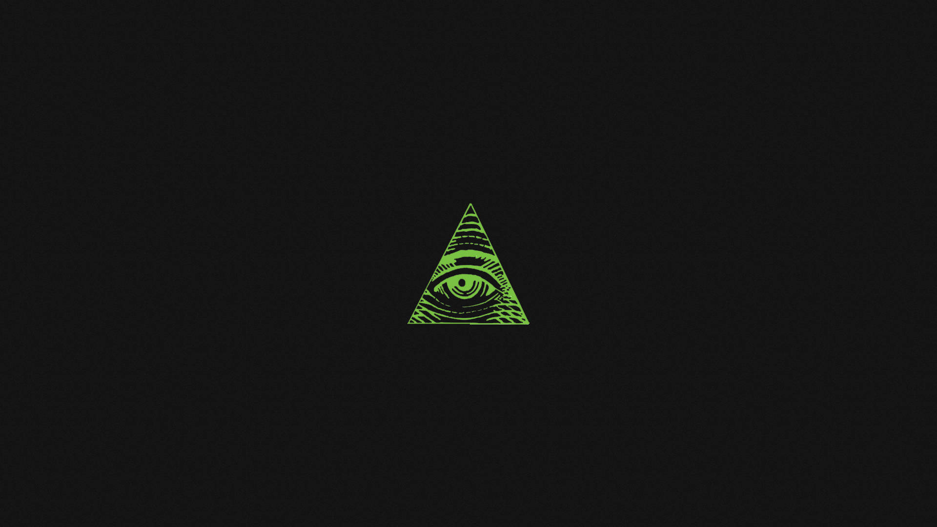 illuminati 桌布 壁紙 — 一個發光的綠色全視之眼符號，位於黑色背景中央的三角形內。