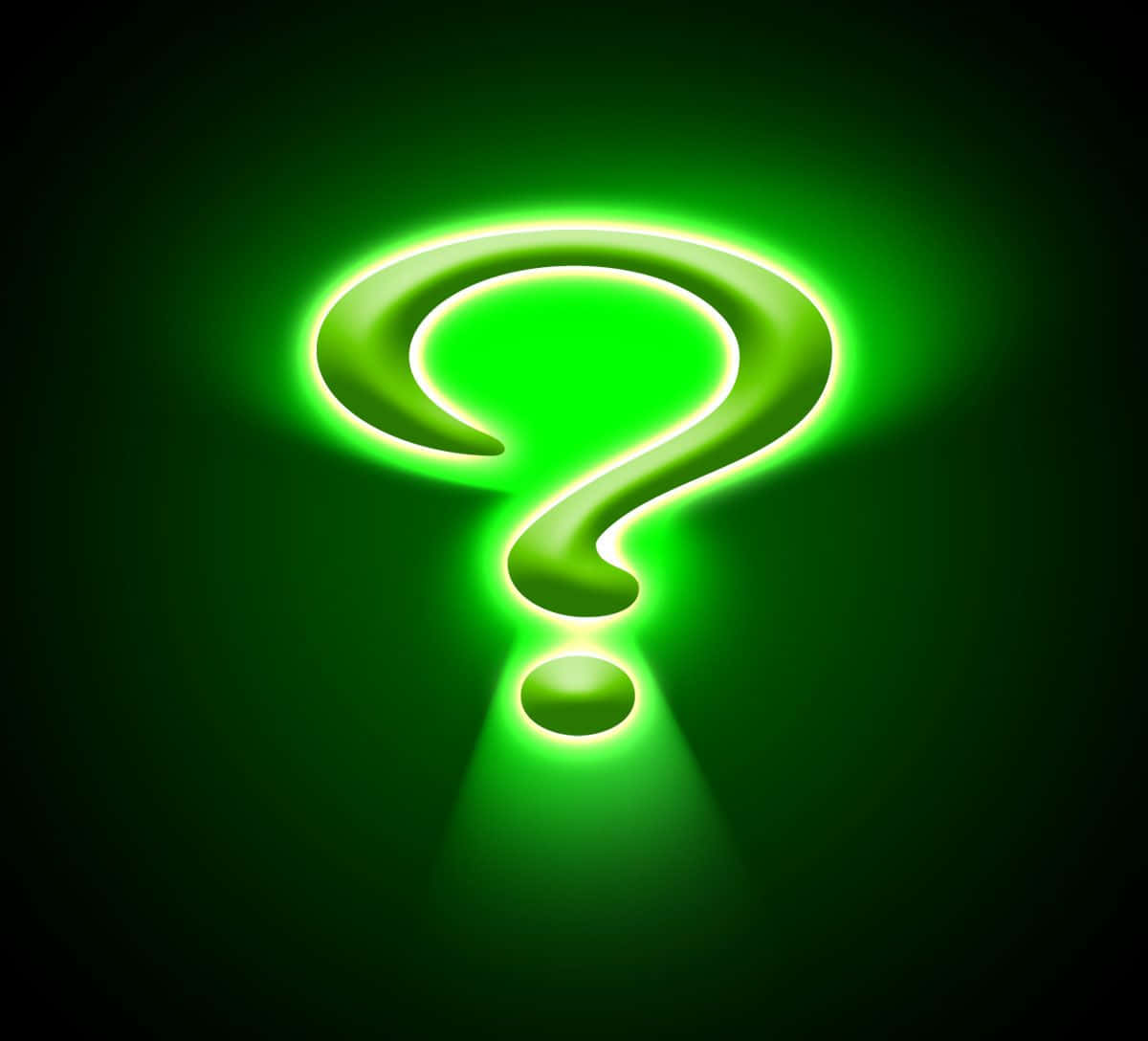 Question Mark 桌布 壁紙 — 一個發光的綠色問號在深色漸變背景上散發光芒。