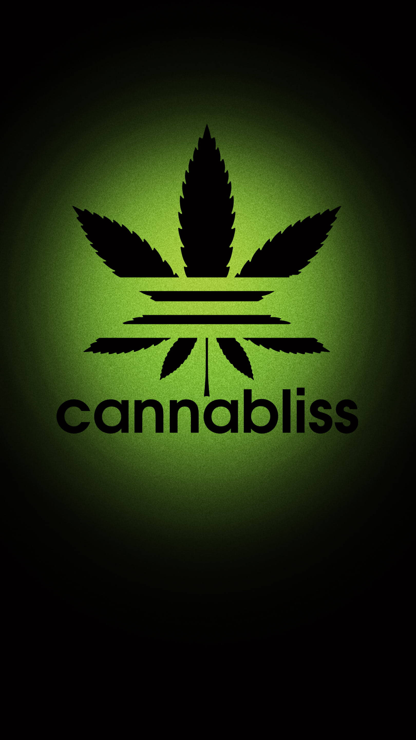 黑色 桌布 壁紙 — 一個發光的綠色大麻葉標誌，中央帶有 'cannablist' 文字，背景為深色。