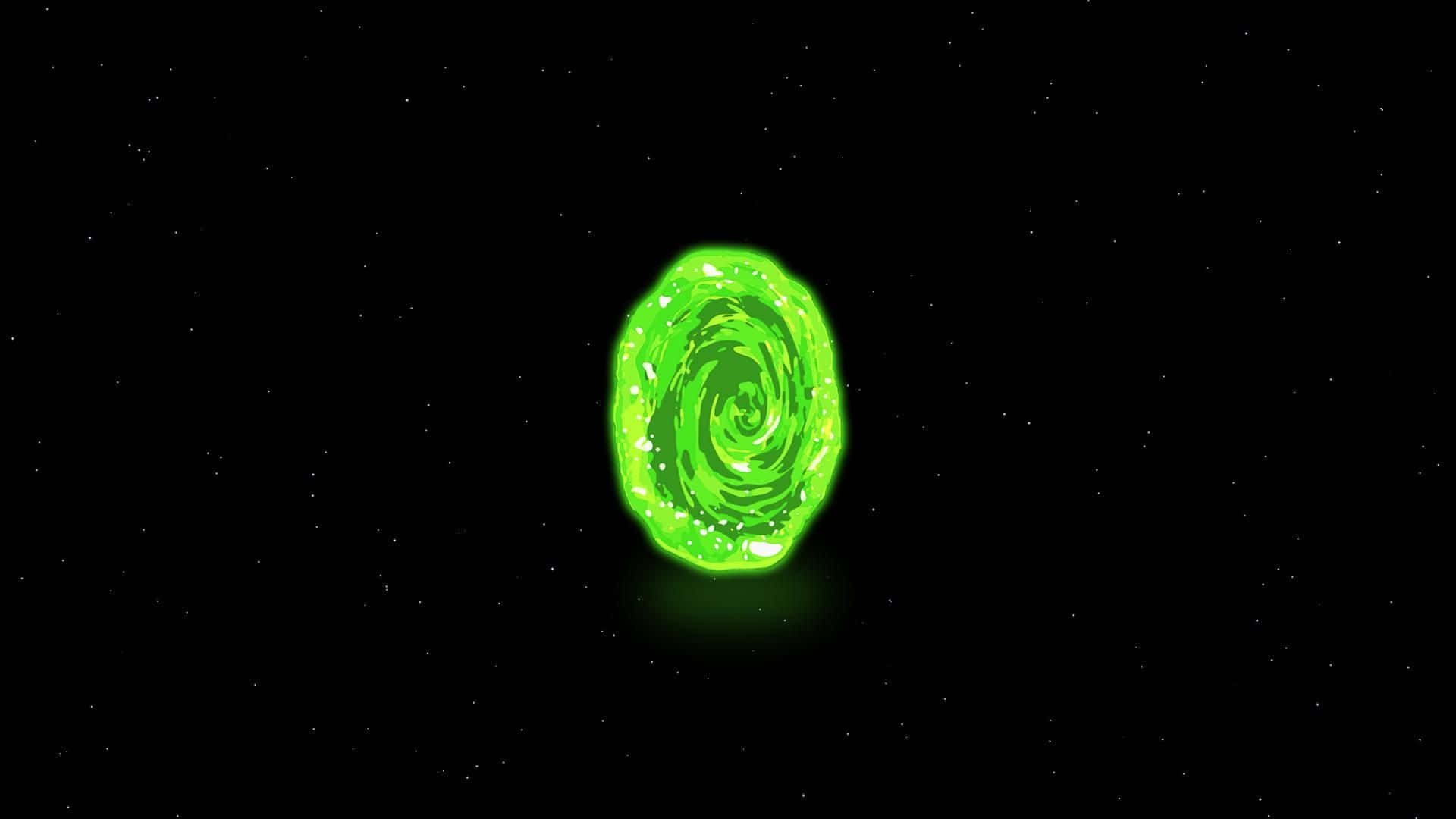 Portal 桌布 壁紙 — 一個發光的綠色旋轉傳送門漂浮在佈滿星星的黑色虛空中，散發出輻射能量。