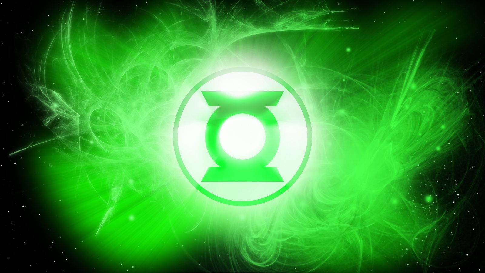 Lantern 桌布 壁紙 — 一個發光的綠色燈籠符號在宇宙星空背景下脈動著能量。