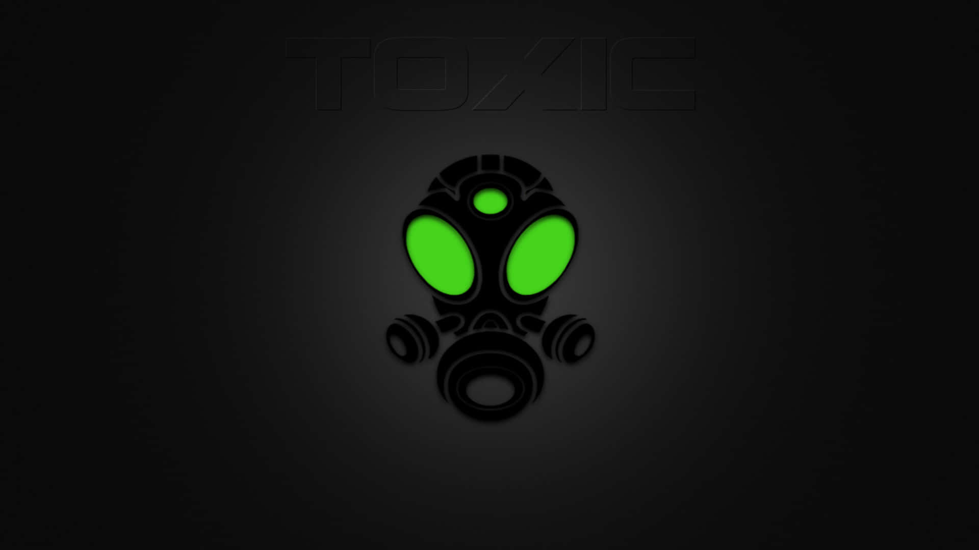toxic 桌布 壁紙 — 一個發光的綠色防毒面具置於深色漸變背景中央，上方隱約刻有TOXIC字樣。