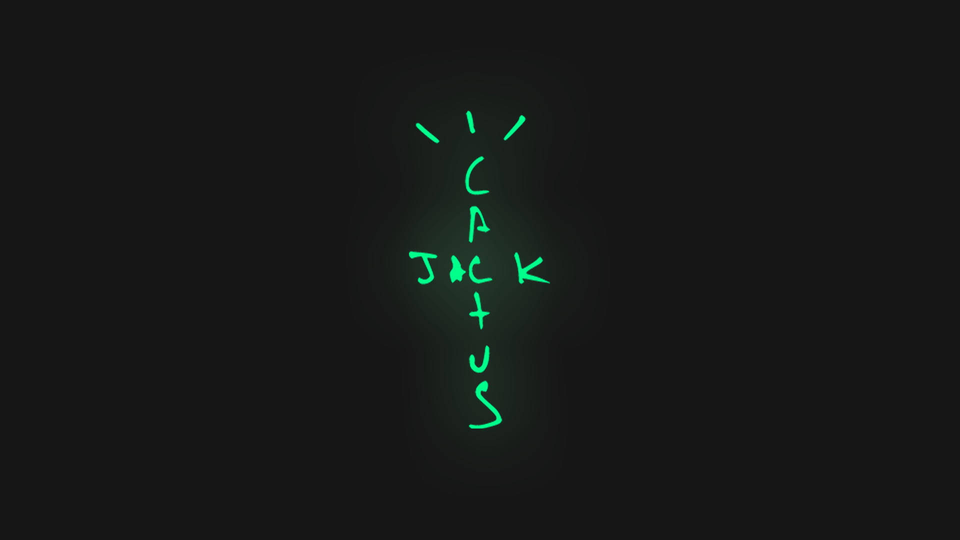 Cactus Jack 桌布 壁紙 — 一個發光的綠色霓虹燈牌，上面用風格化的刺拼出 'Cactus'，背景為黑色。