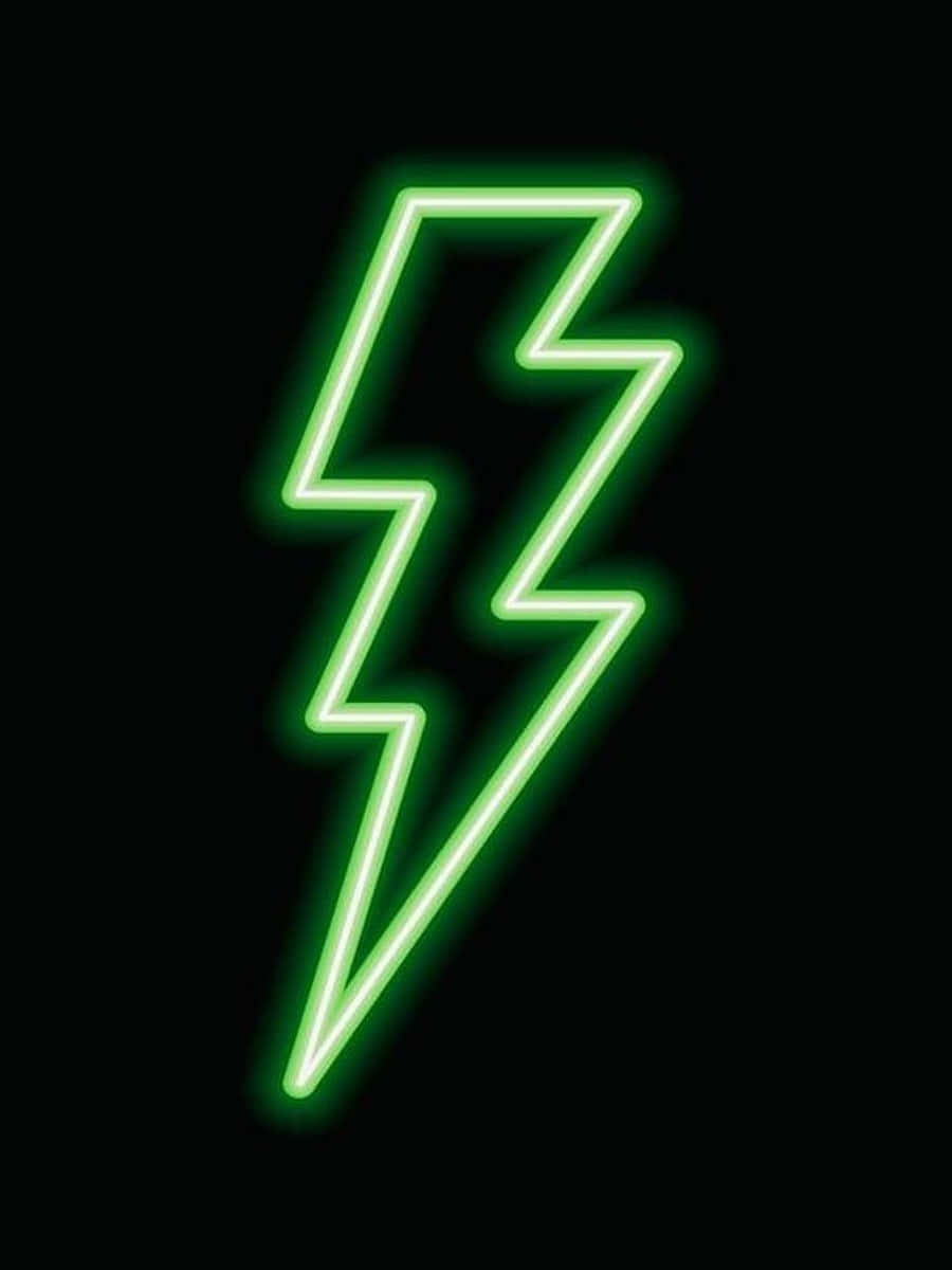 Neon Lightning 桌布 壁紙 — 一個發光的綠色霓虹燈閃電標誌在純黑色背景上顯得格外突出。