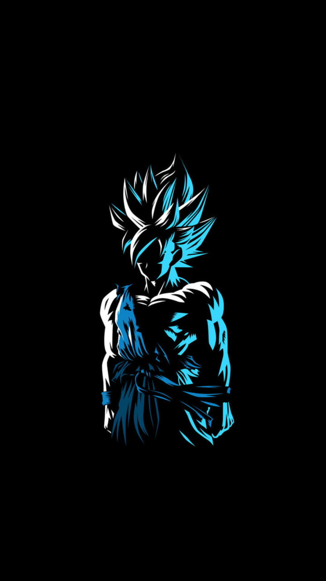 藍色發光動漫戰士剪影，黑色背景 — 2k GIF 壁紙